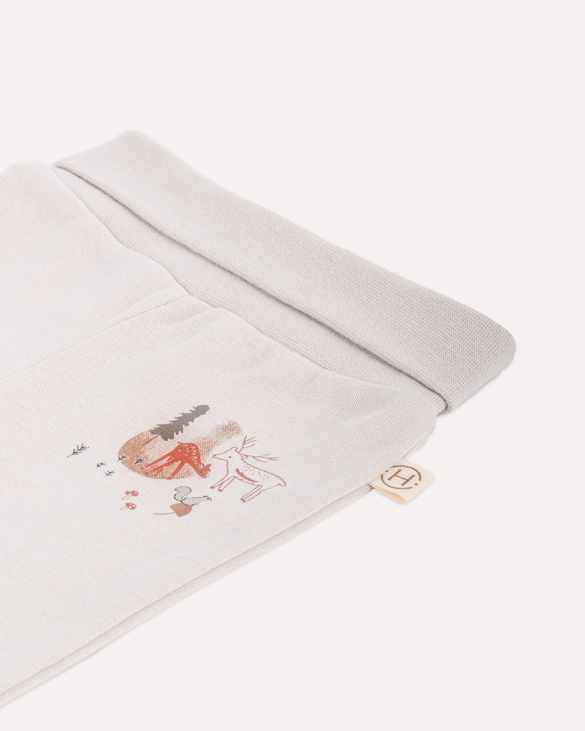 %100 Organik Pamuk GOTS Sertifikalı Patikli Orman Desenli Bebek & Yenidoğan Pantolon - Taş Rengi