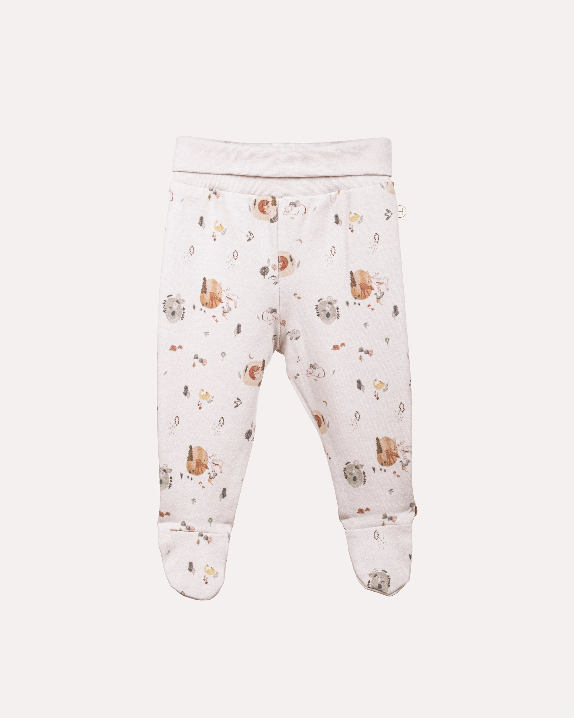 %100 Organik Pamuk GOTS Sertifikalı Patikli Orman Desenli Bebek Pantolon - Taş Rengi image