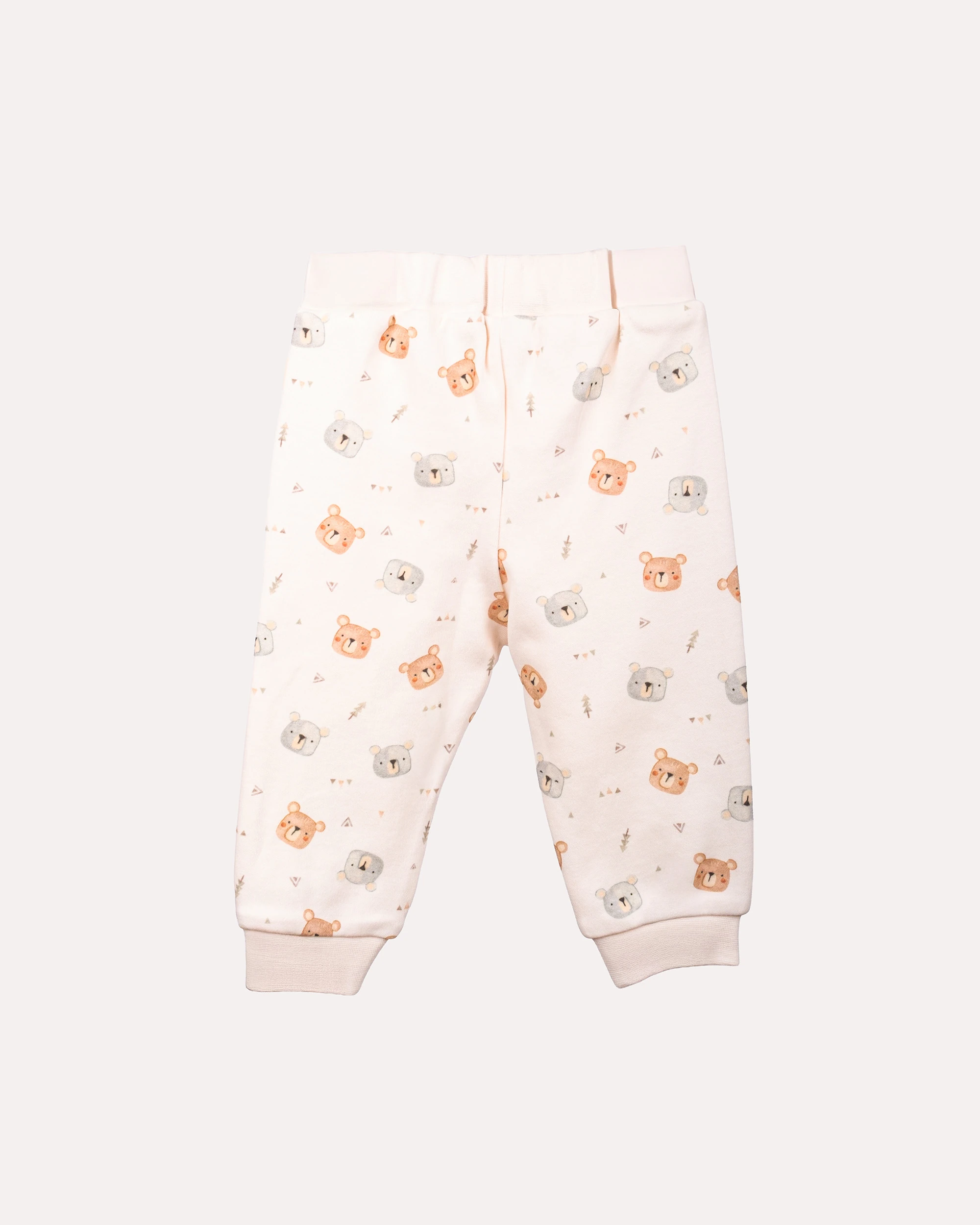 %100 Organik Pamuk GOTS Sertifikalı Teddy Desenli Bebek Pantolon - Ekru