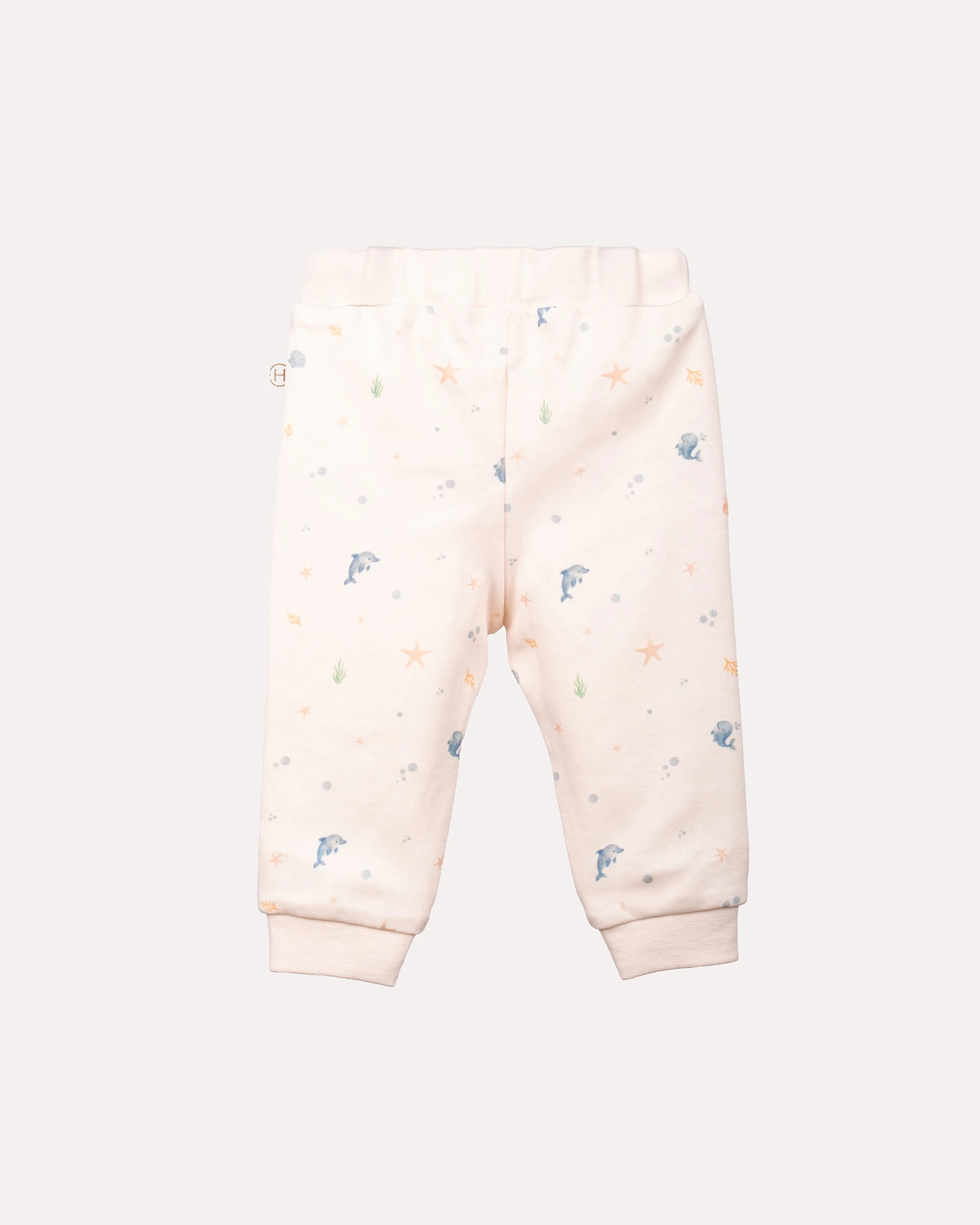 %100 Organik Pamuk GOTS Sertifikalı Okyanus Desenli Bebek Pantolon - Ekru