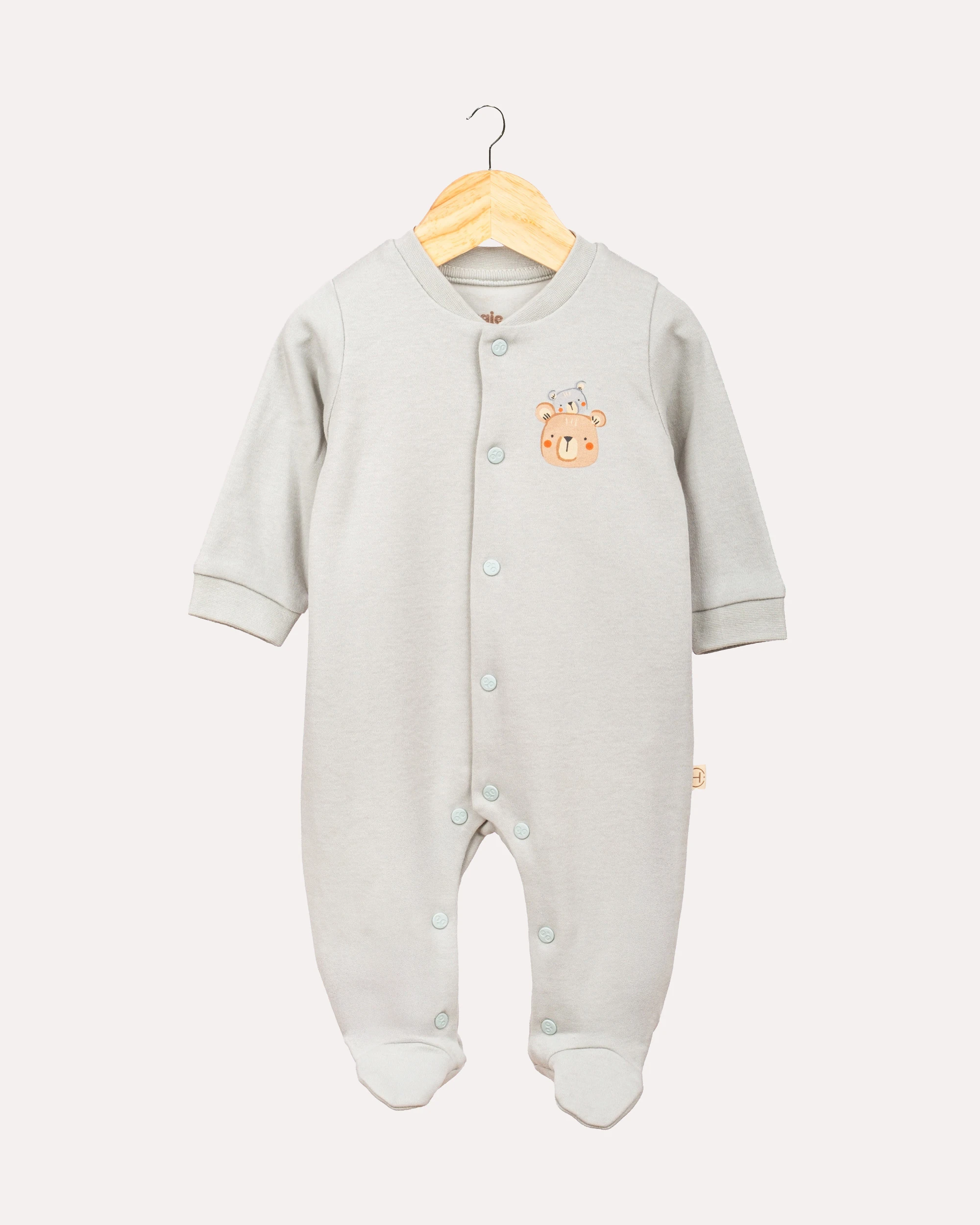 2'li Patikli Çıtçıtlı Teddy Bebek & Yenidoğan Tulum Seti - Ekru & Mint