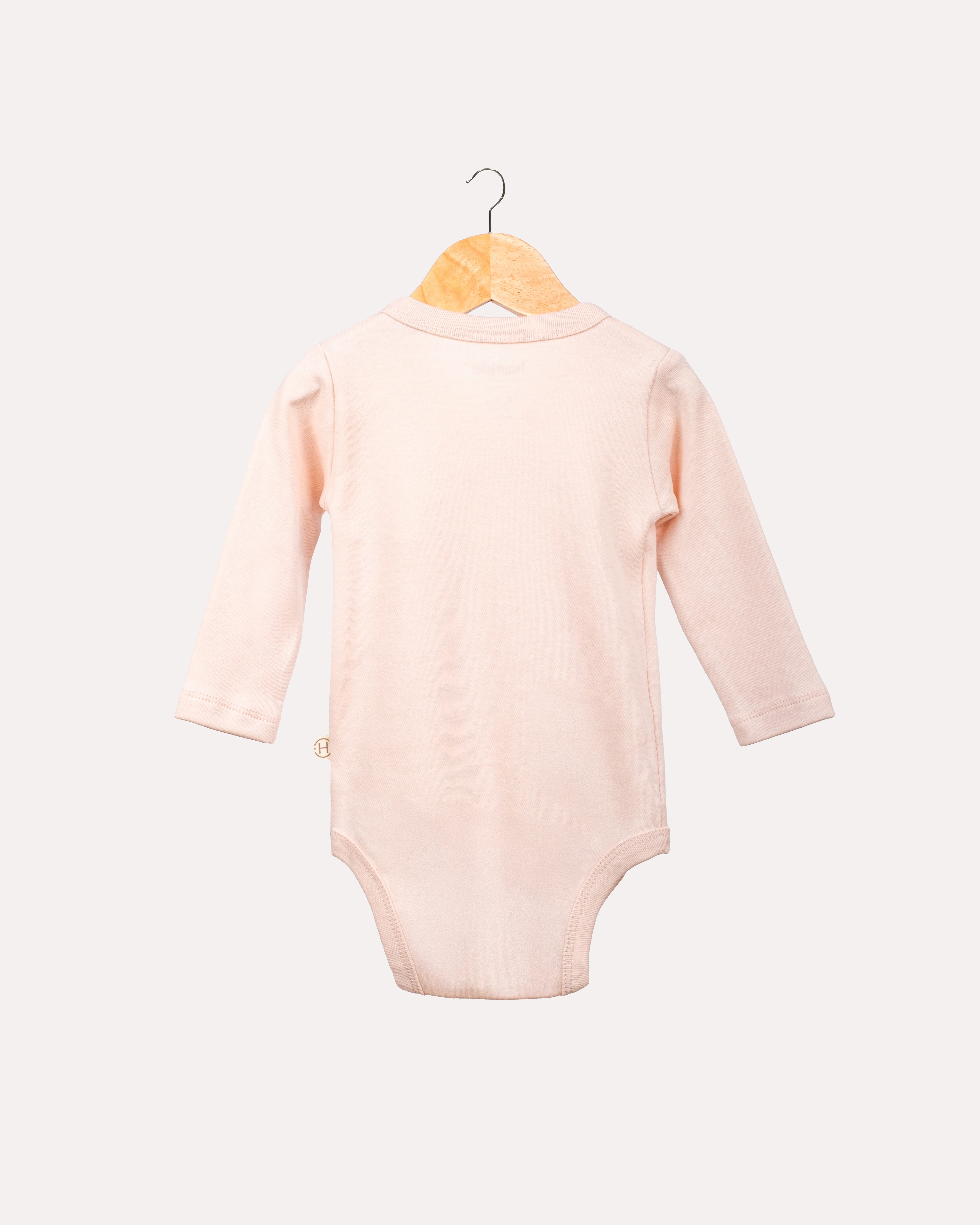 %100 Organik Pamuk GOTS Sertifikalı Kruvaze Dinozor Desenli Bebek Body/Zıbın - Pudra