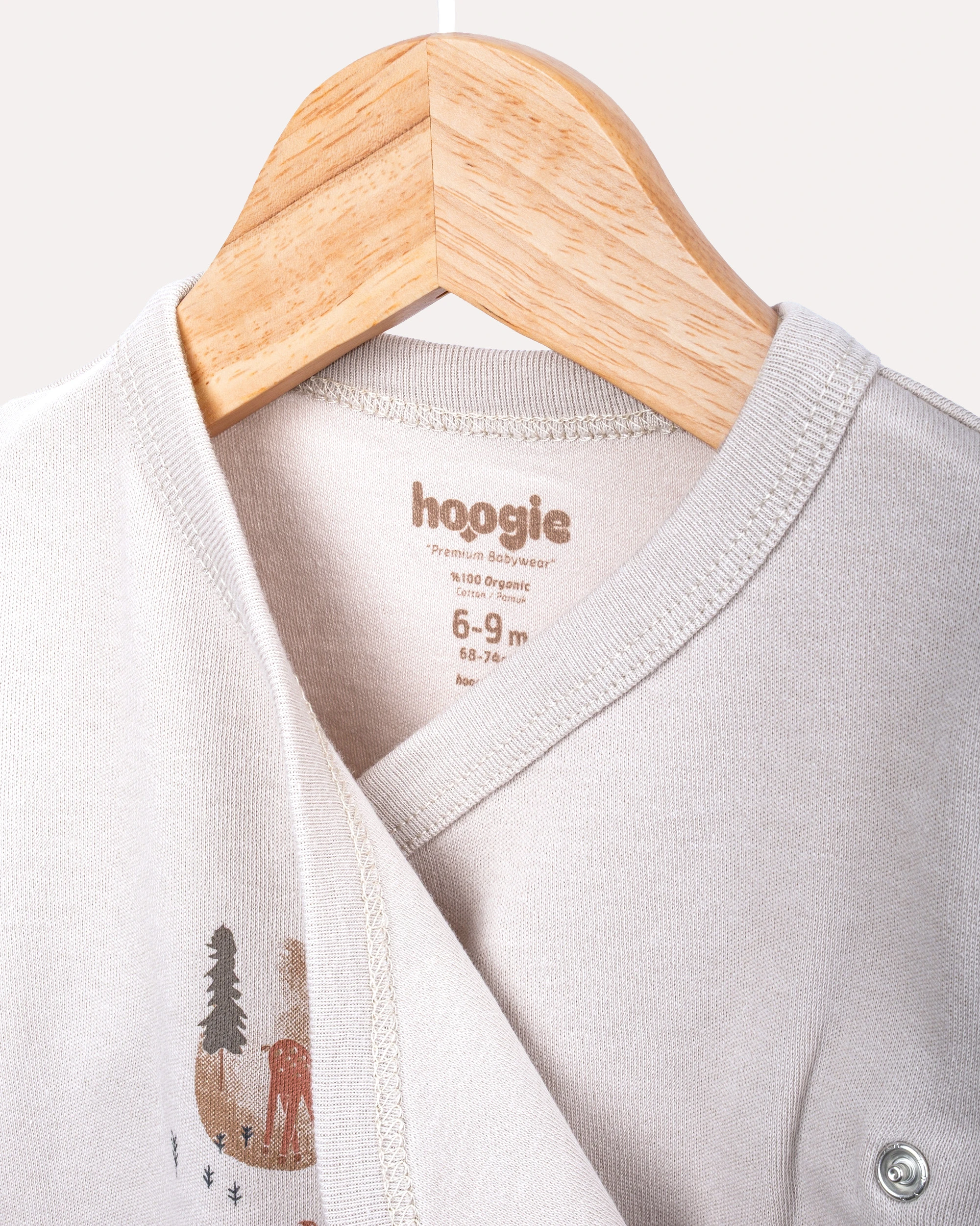 %100 Organik Pamuk GOTS Sertifikalı Kruvaze Orman Desenli Bebek Body/Zıbın - Taş Rengi