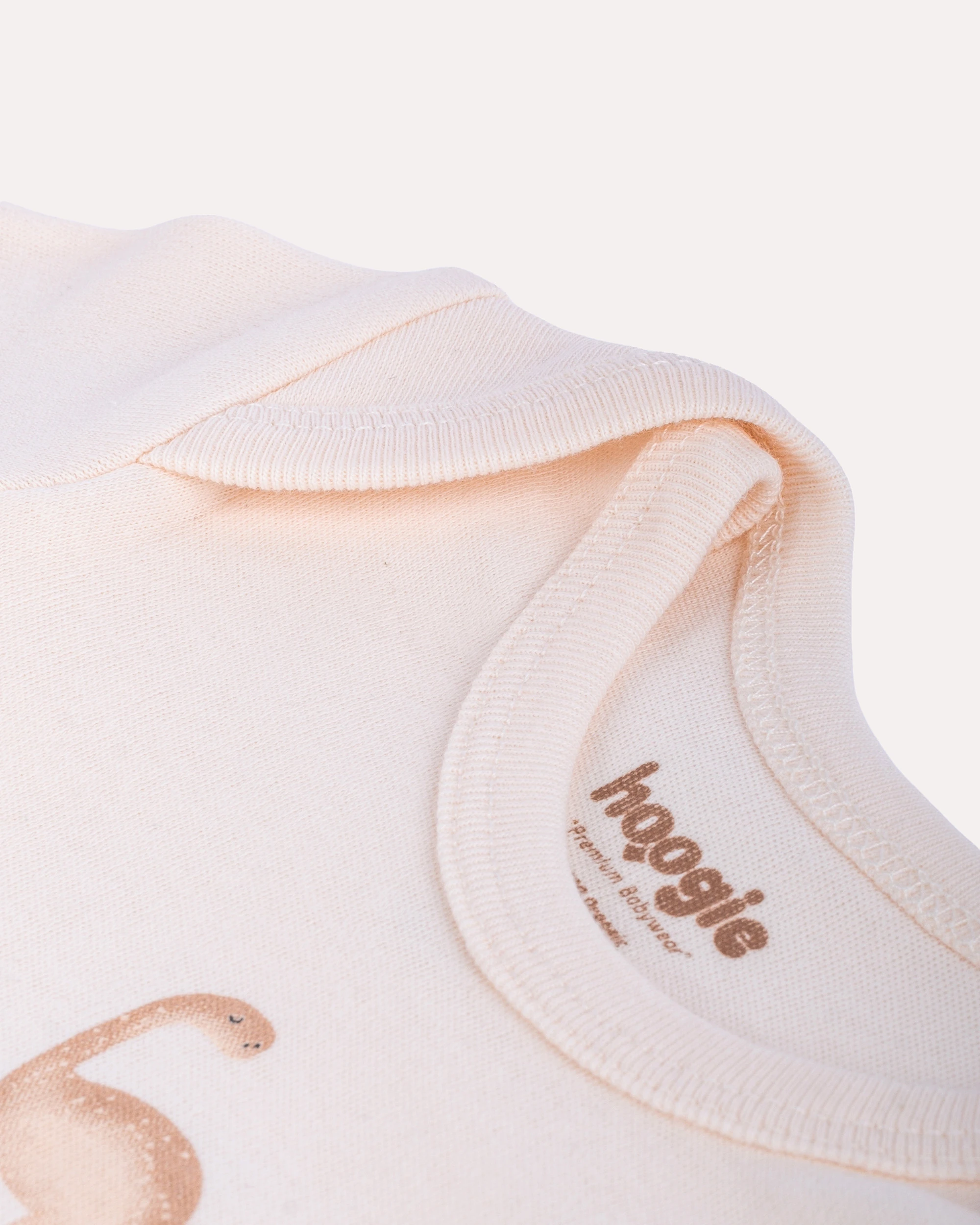 %100 Organik Pamuk GOTS Sertifikalı Uzun Kollu Dinozor Desenli Bebek Body/Zıbın - Pudra