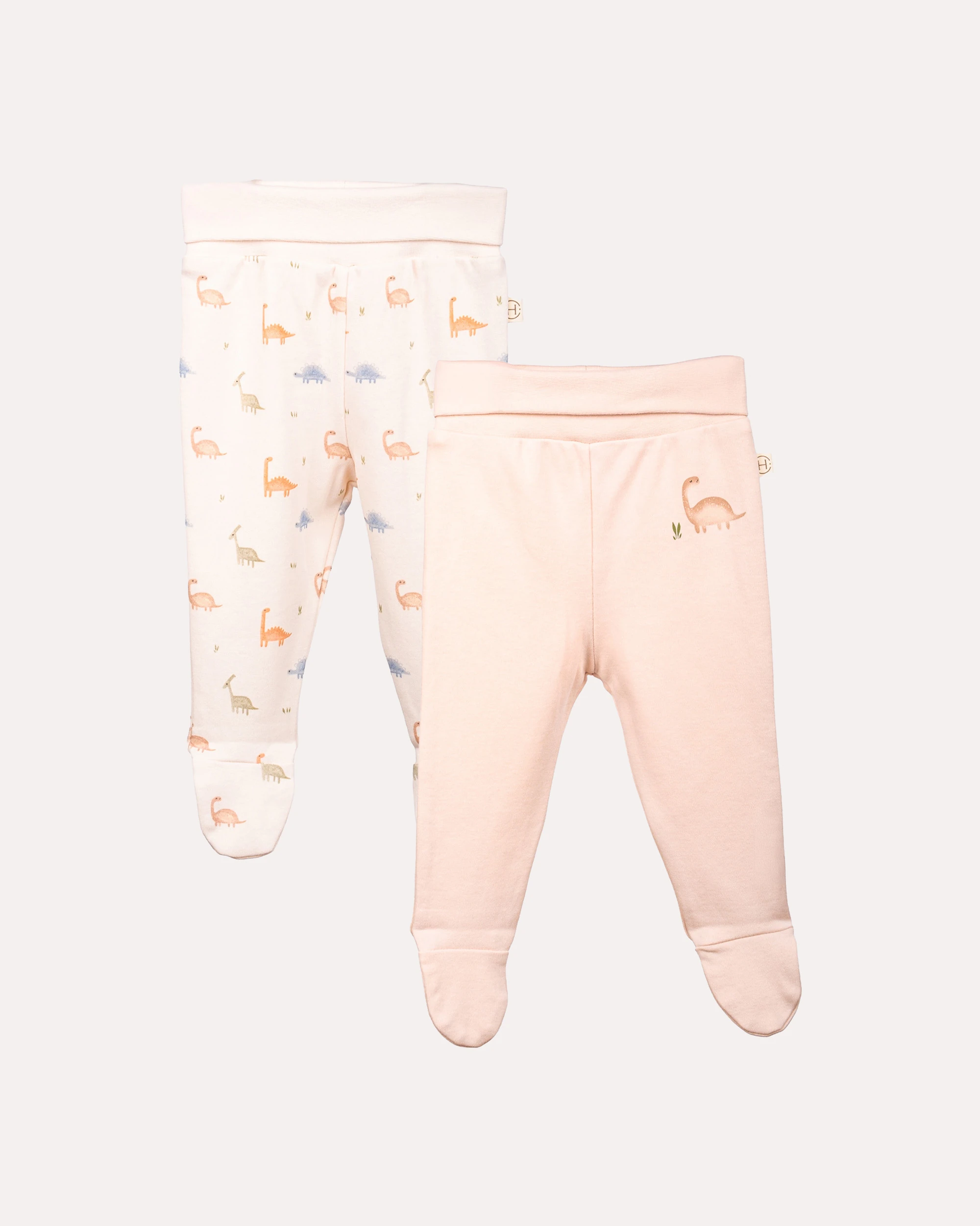 2’li Patikli Dinozor Desenli Bebek Pantolon - Ekru & Pudra image