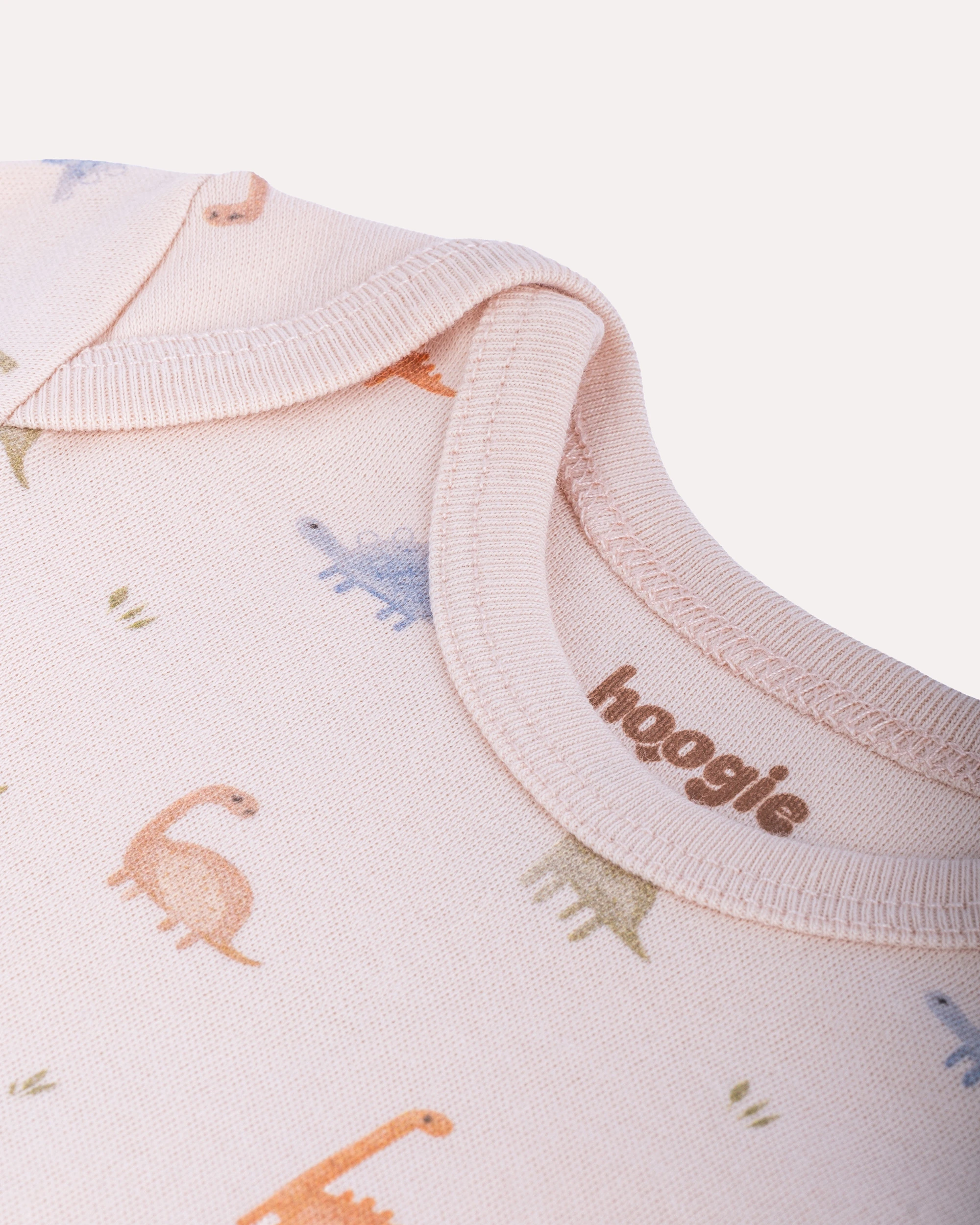 %100 Organik Pamuk GOTS Sertifikalı Uzun Kollu Dinozor Desenli Bebek Body/Zıbın - Ekru