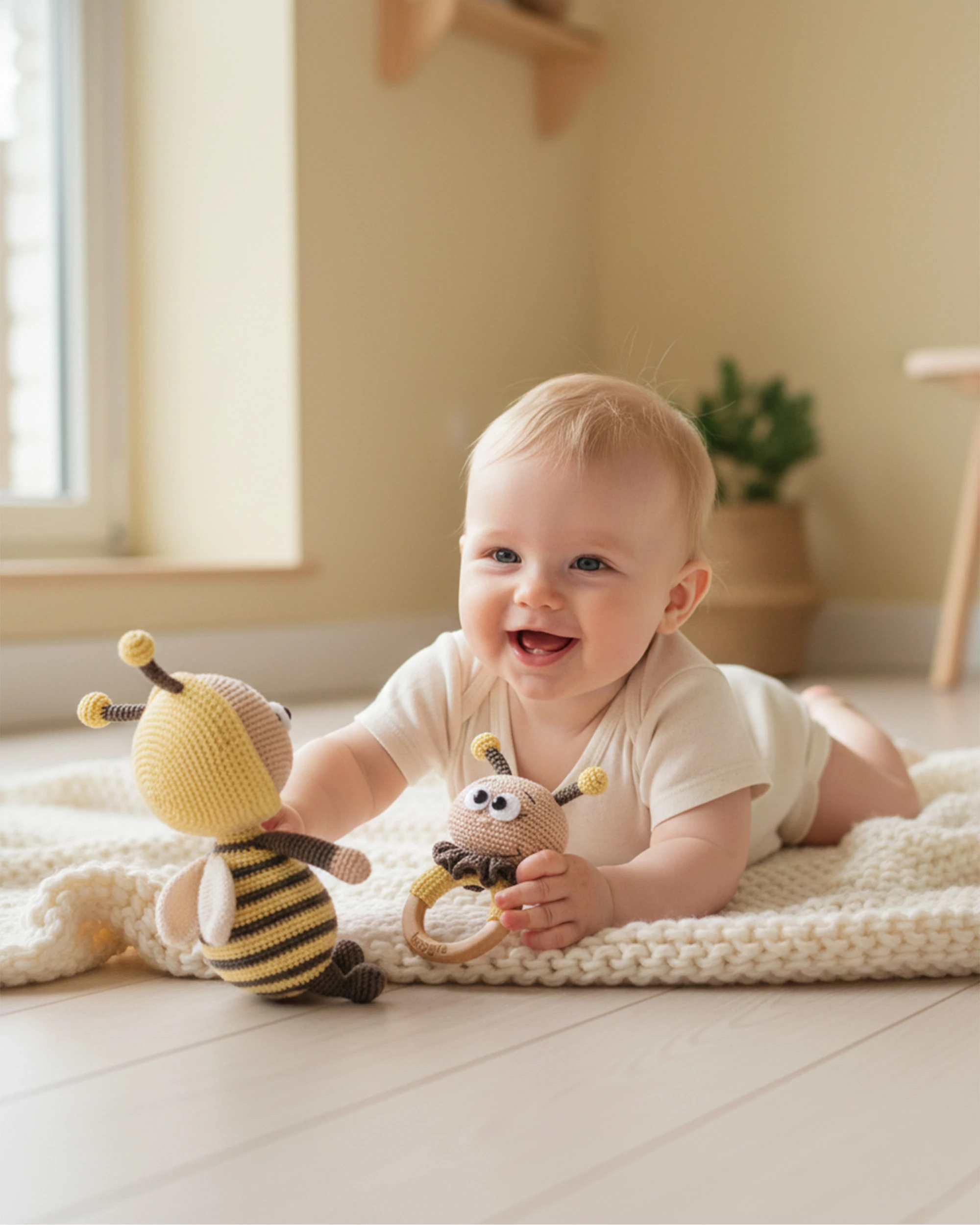 Bee Happy Amigurumi Oyuncak & Çıngırak Seti