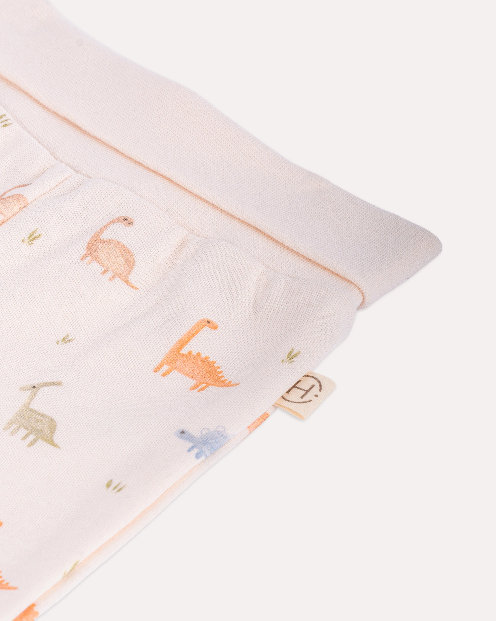 2’li Patikli Dinozor Desenli Bebek Pantolon - Ekru & Pudra