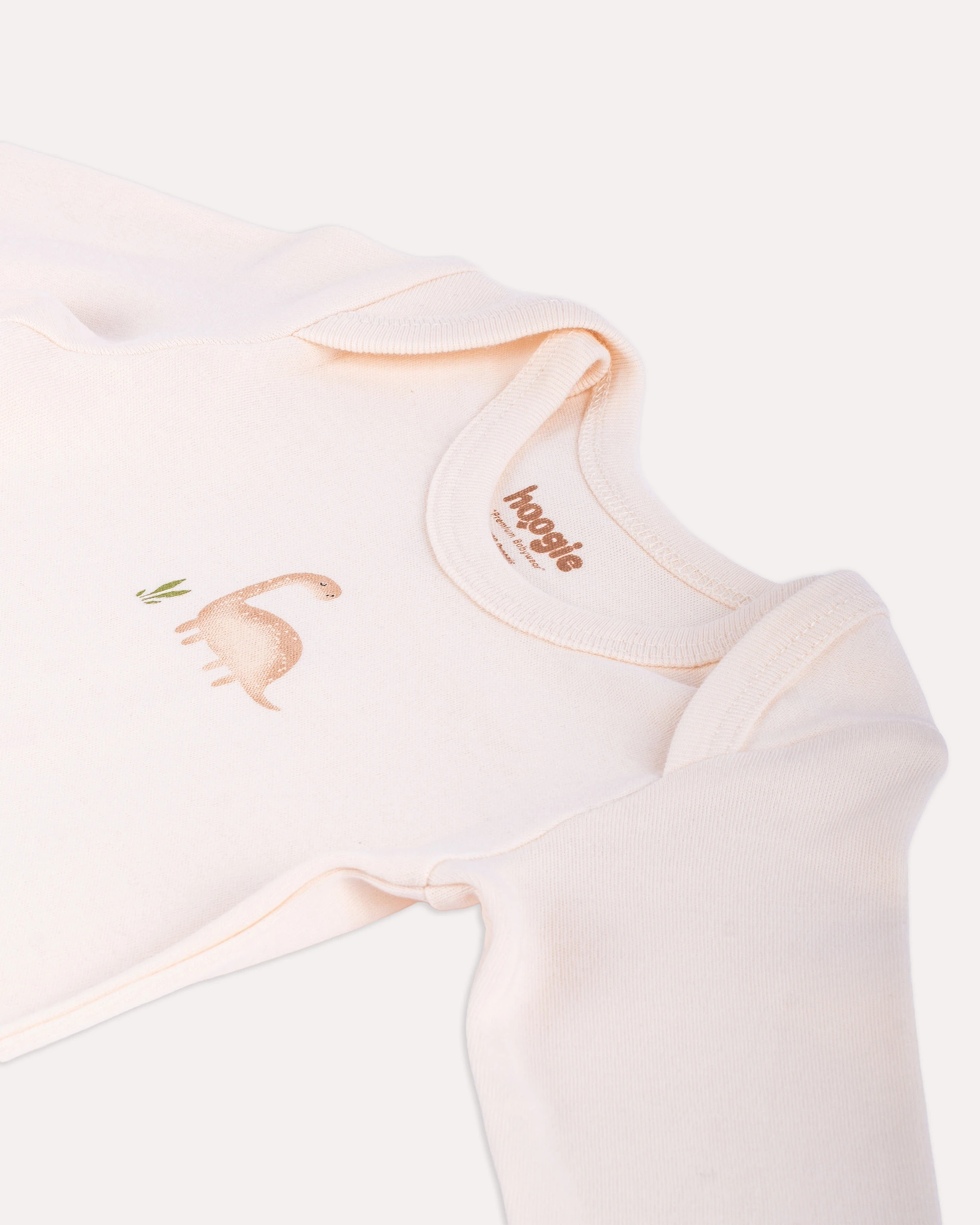 2’li Uzun Kollu Dinozor Desenli Bebek Body/Zıbın - Ekru & Pudra