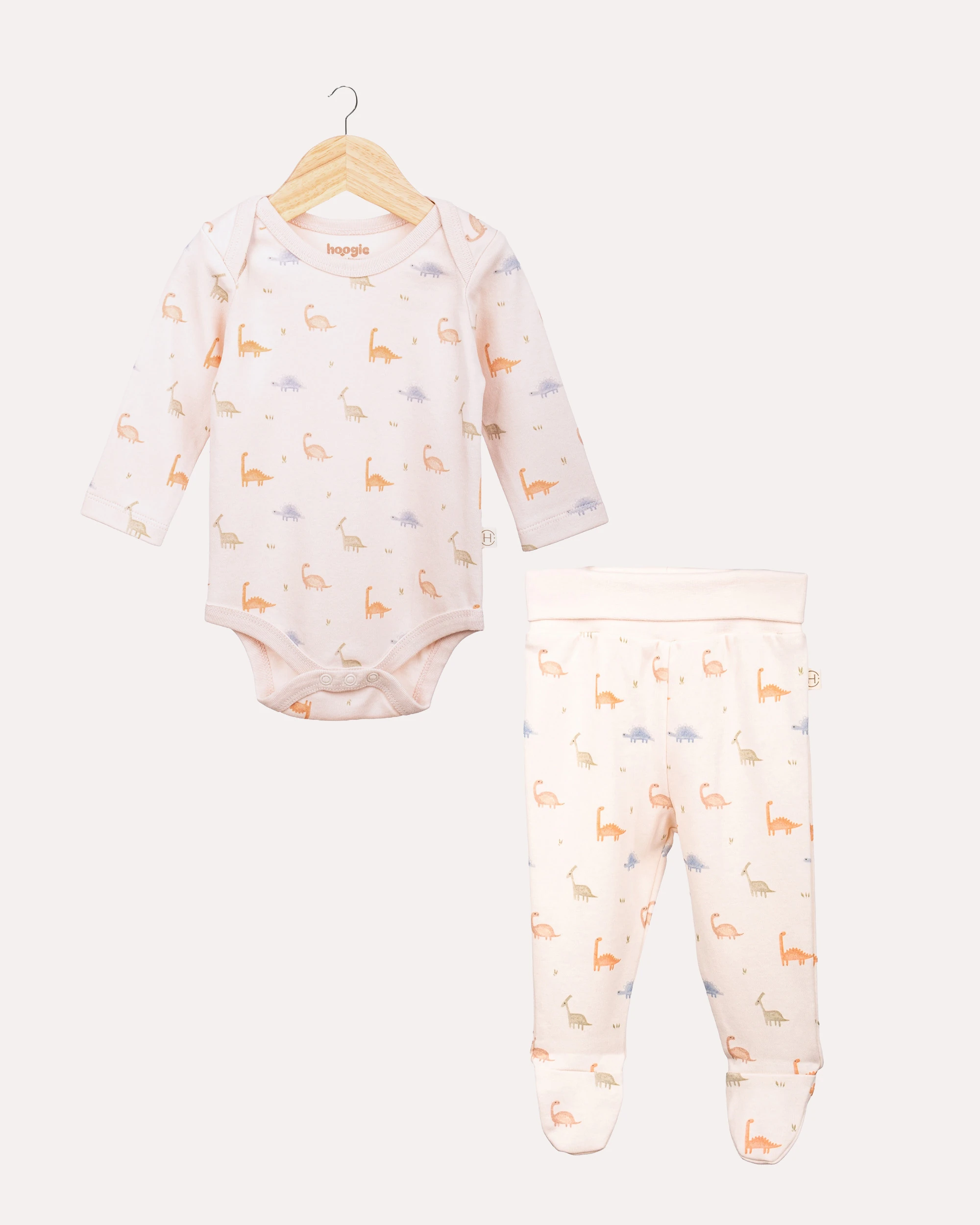 2li Alt -Üst Dinozor Desenli Takım - Pudra & Ekru image