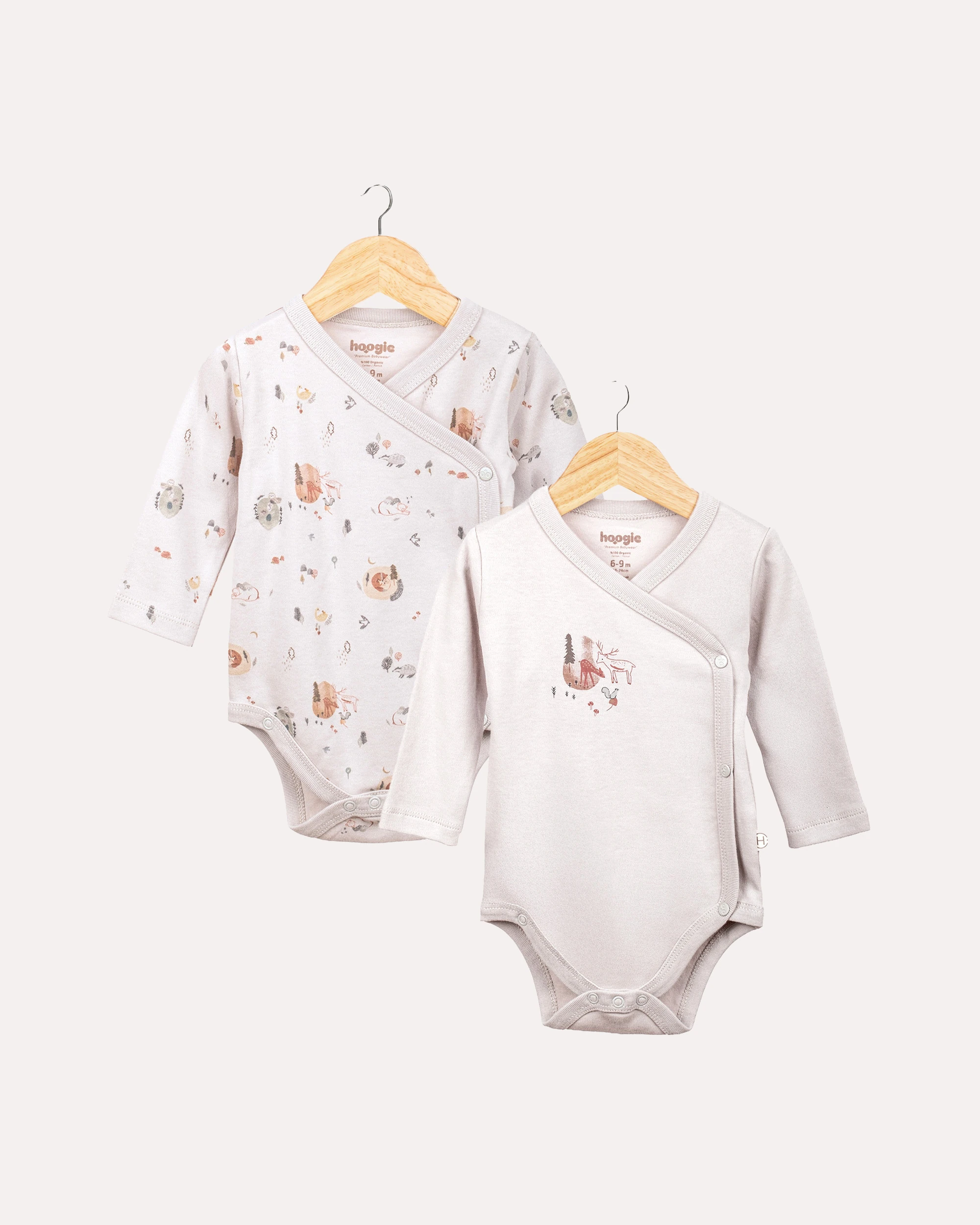 2’li Kruvaze Orman Desenli Bebek Body/Zıbın Seti - Taş Rengi image