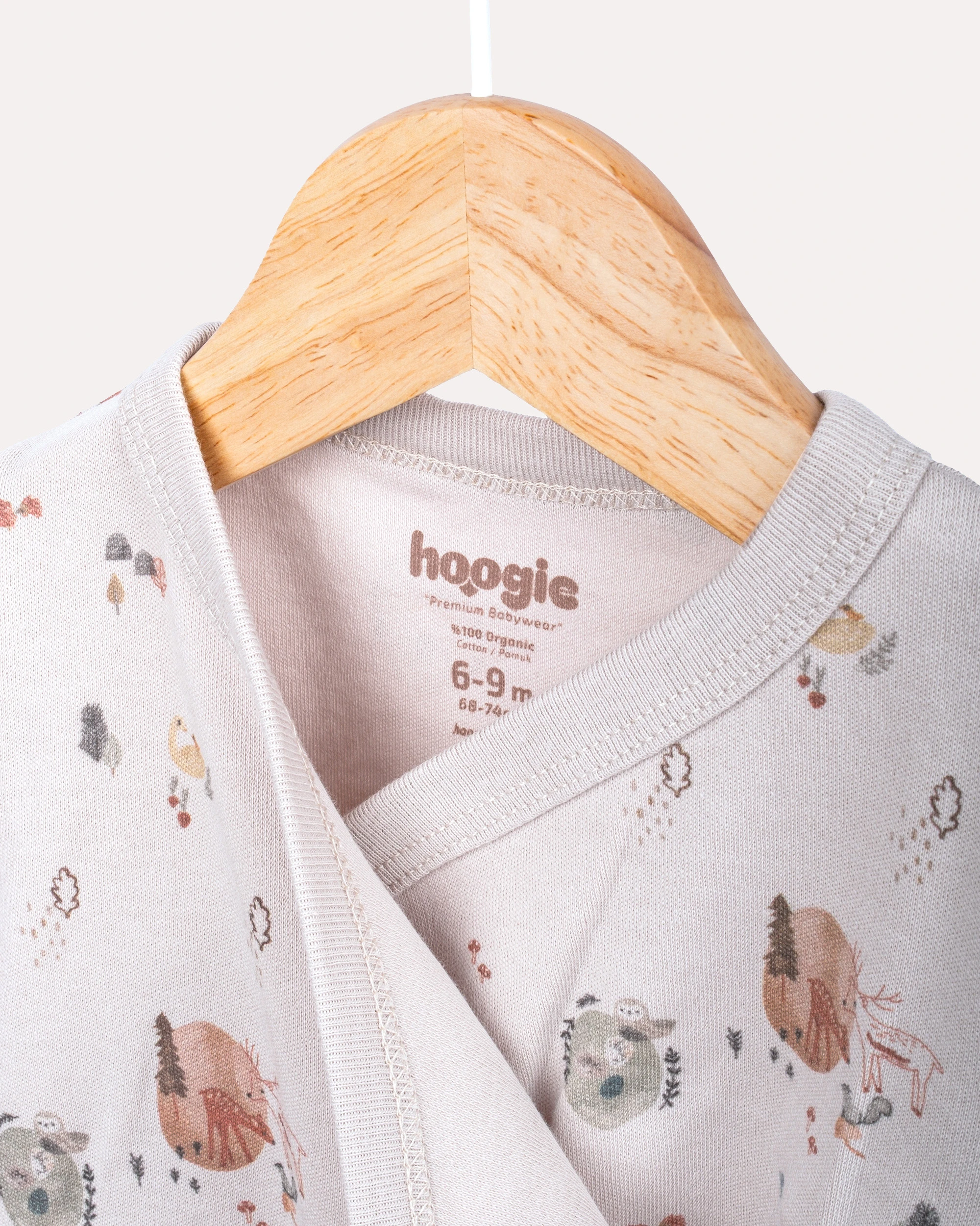 2’li Kruvaze Orman Desenli Bebek Body/Zıbın Seti - Taş Rengi