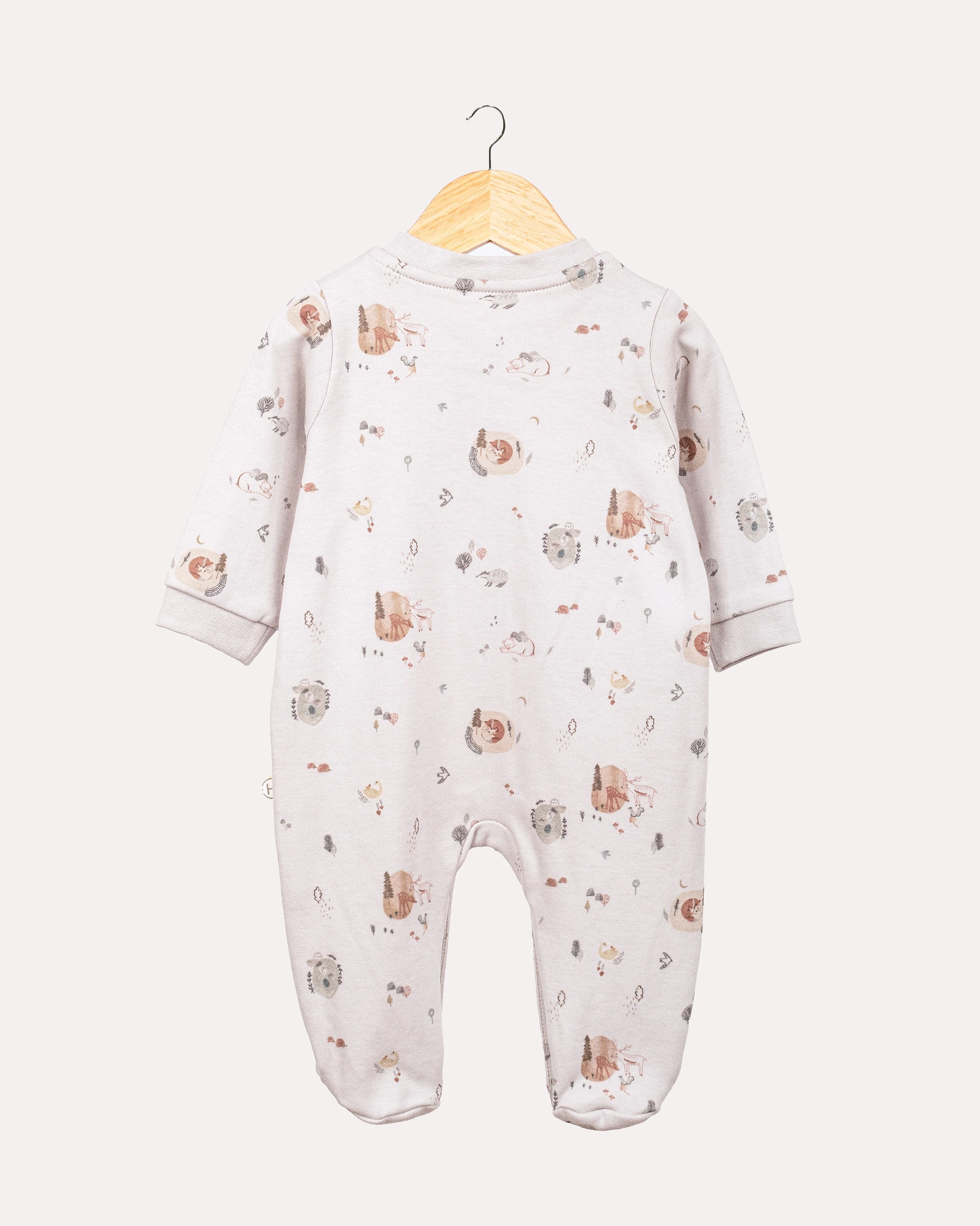 %100 Organik Pamuk GOTS Sertifikalı Patikli Çıtçıtlı Orman Desenli Bebek & Yenidoğan Tulum