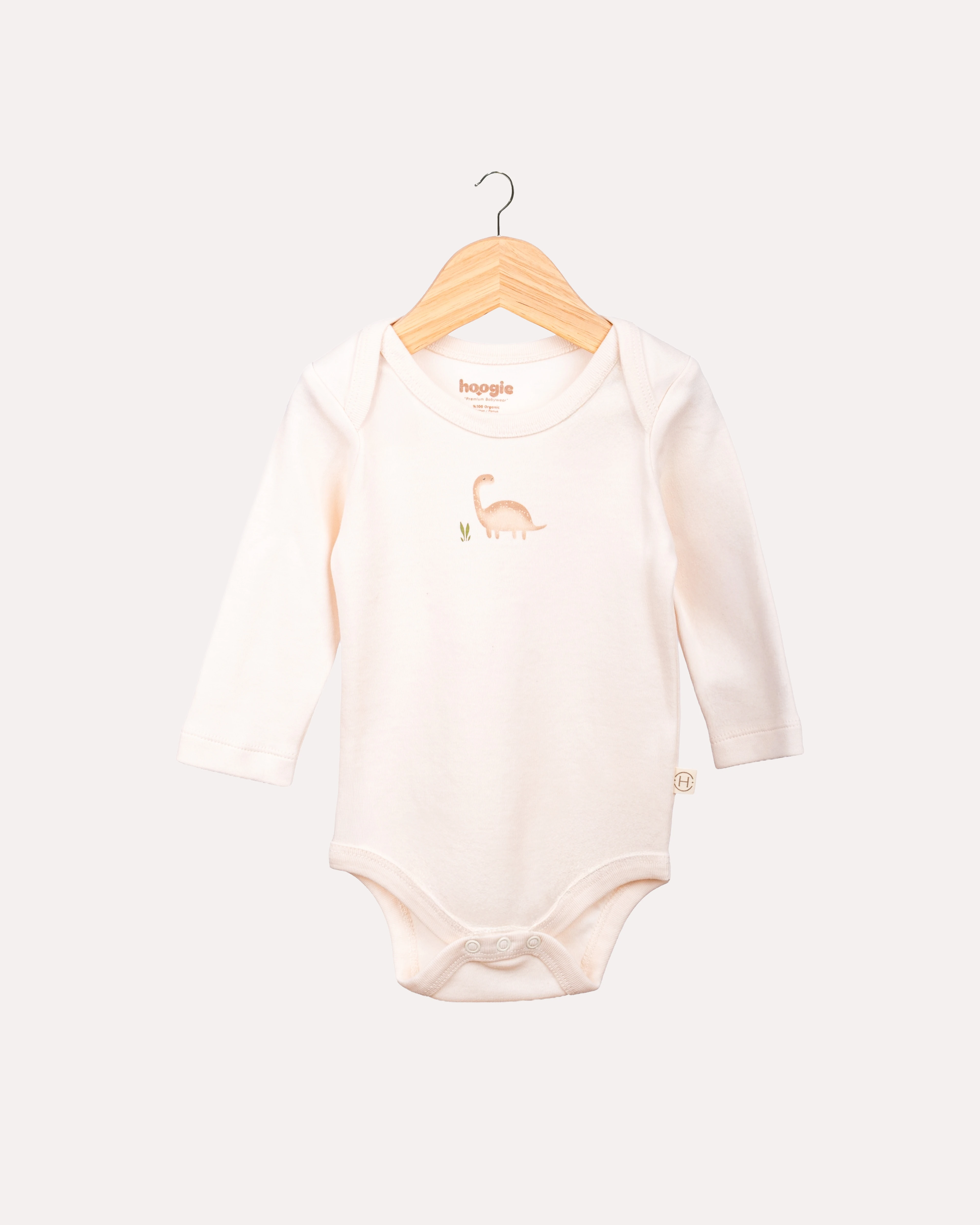 2’li Uzun Kollu Dinozor Desenli Bebek Body/Zıbın - Ekru & Pudra