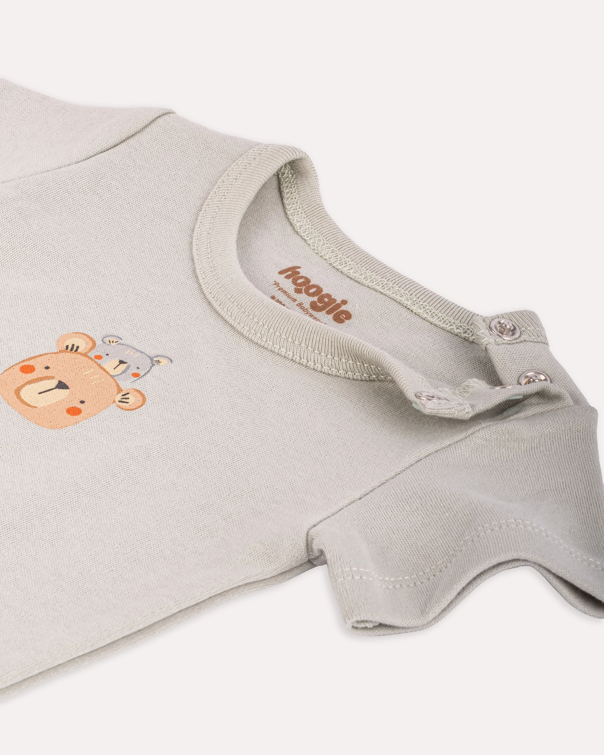 %100 Organik Pamuk GOTS Sertifikalı Kısa Kollu Teddy Desenli Bebek & Yenidoğan Body - Mint