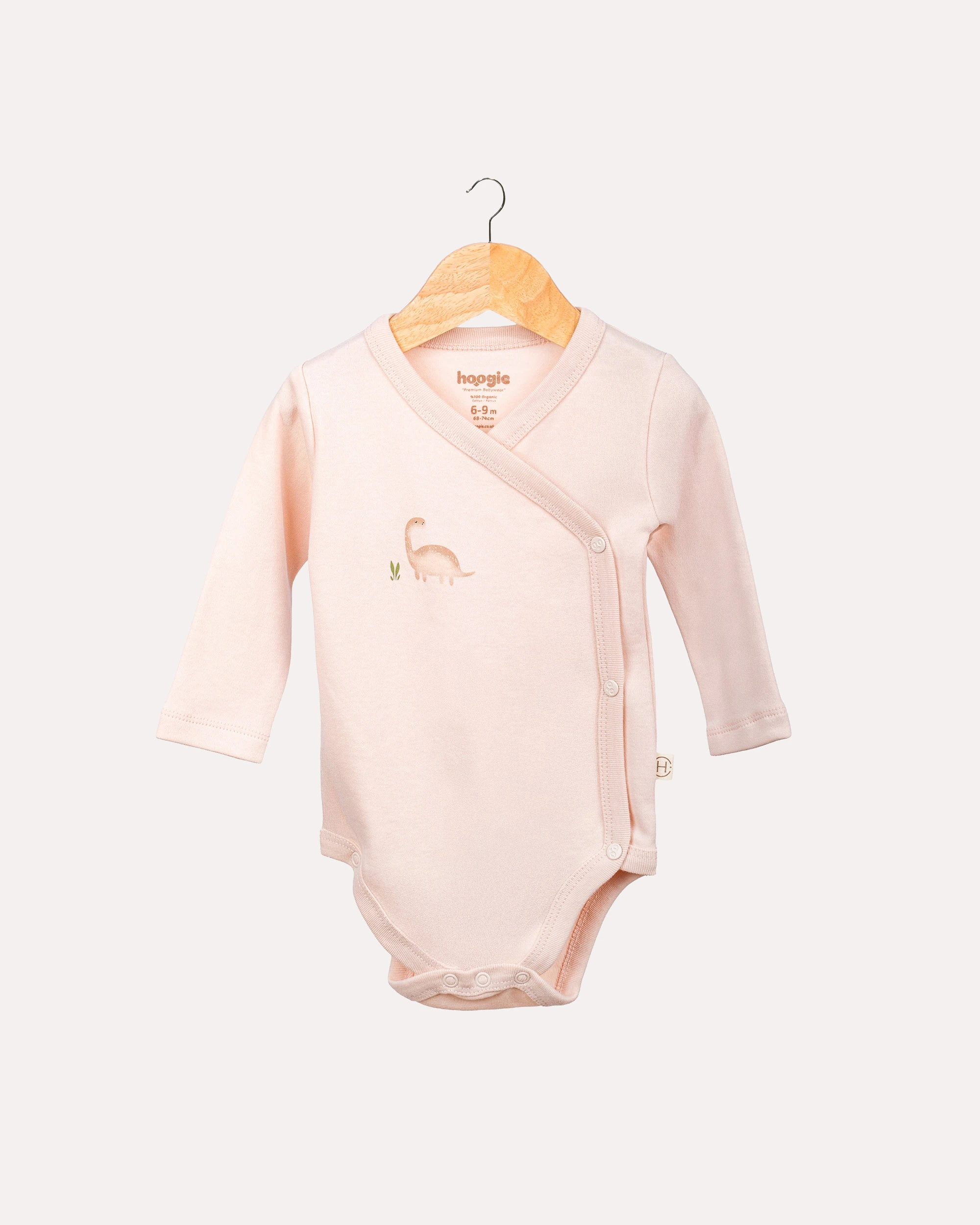 2’li Kruvaze Dinozor Desenli Bebek Body/Zıbın Seti - Ekru & Pudra