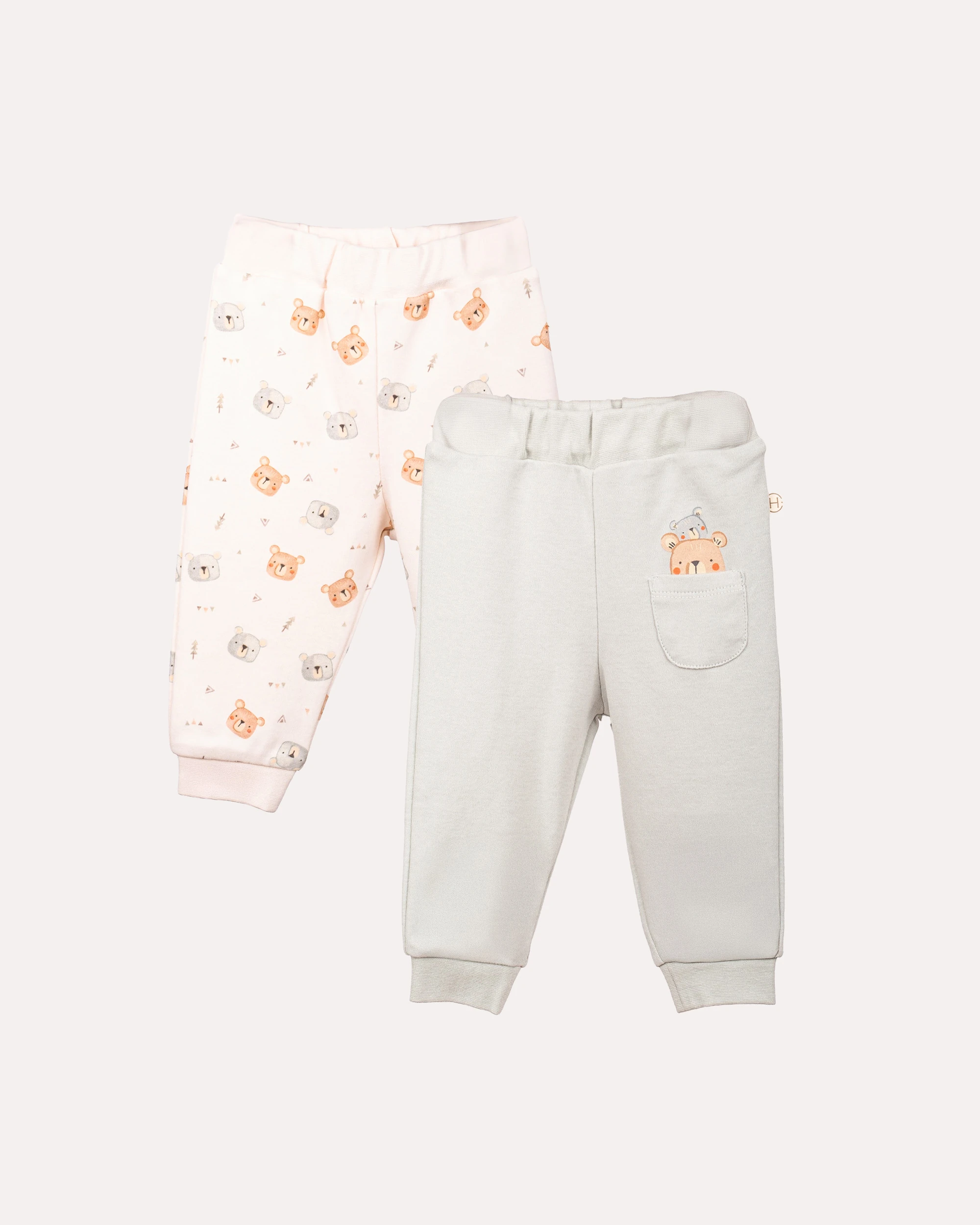 2’li Cepli Teddy Desenli Bebek Pantolon - Ekru & Mint image