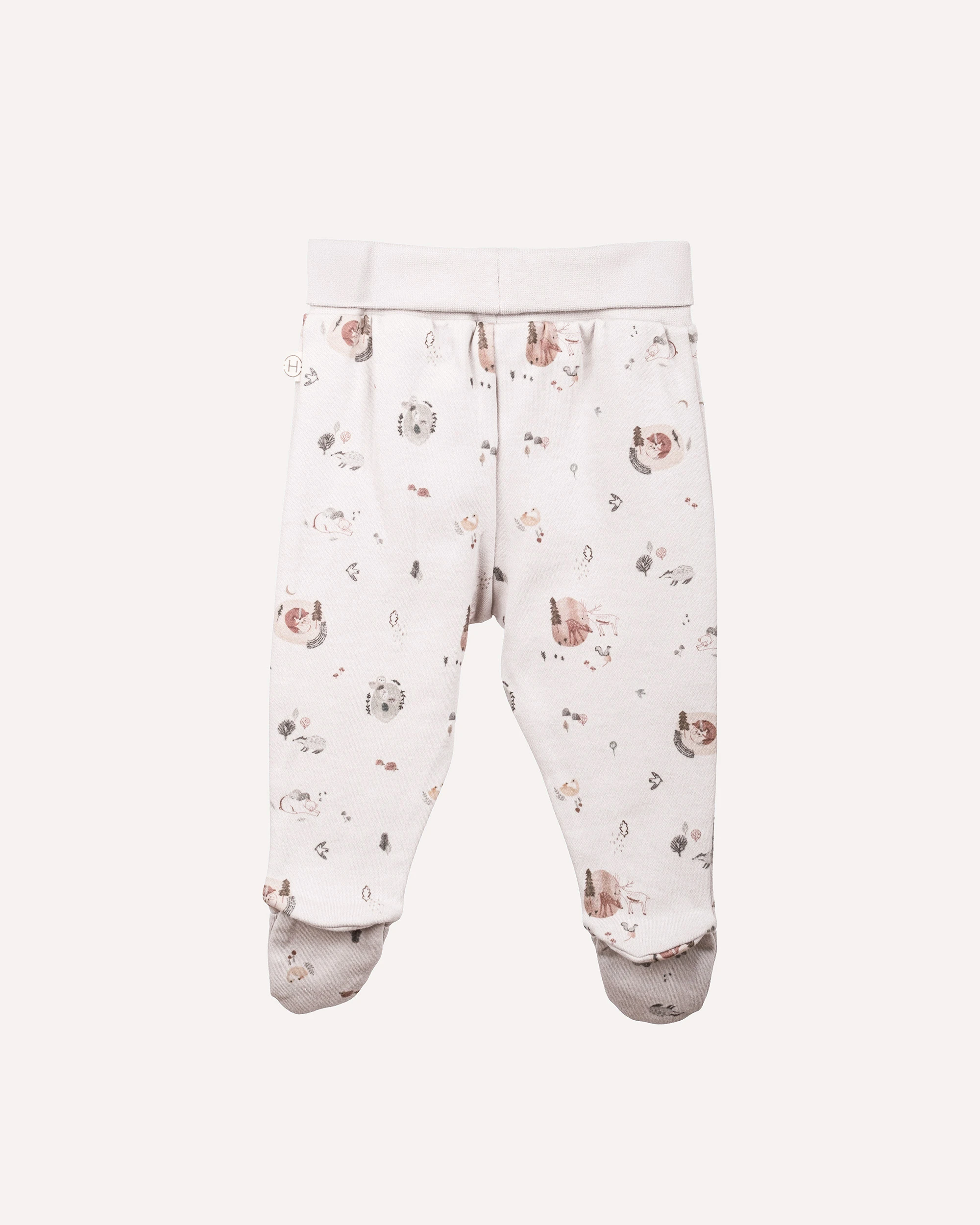 %100 Organik Pamuk GOTS Sertifikalı Patikli Orman Desenli Bebek Pantolon - Taş Rengi