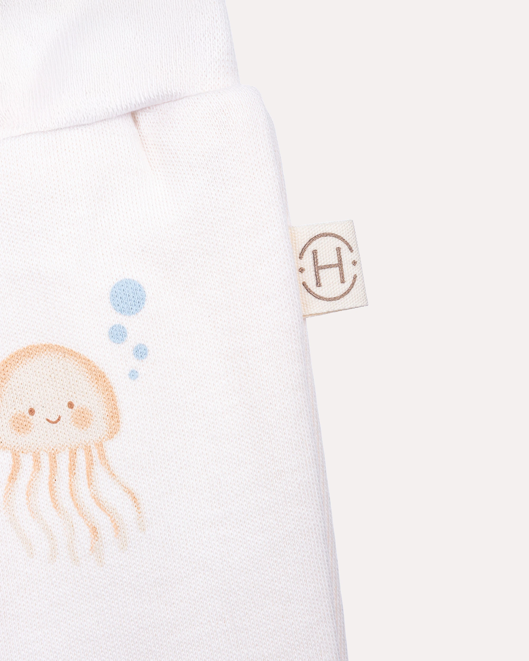 %100 Organik Pamuk GOTS Sertifikalı Octopus Desenli Bebek Pantolon - Ekru