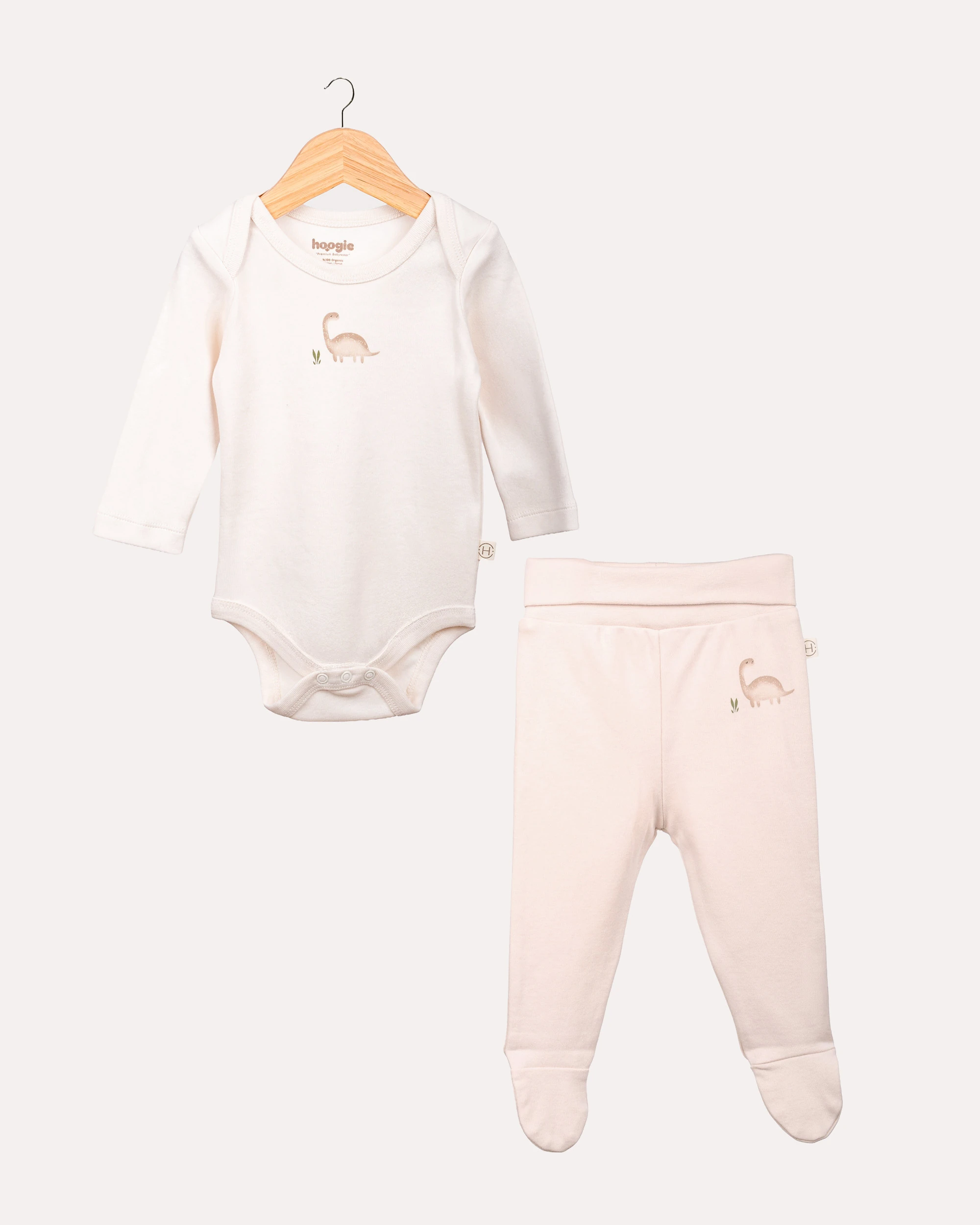 2li Alt -Üst Dinozor Desenli Takım - Ekru & Pudra image
