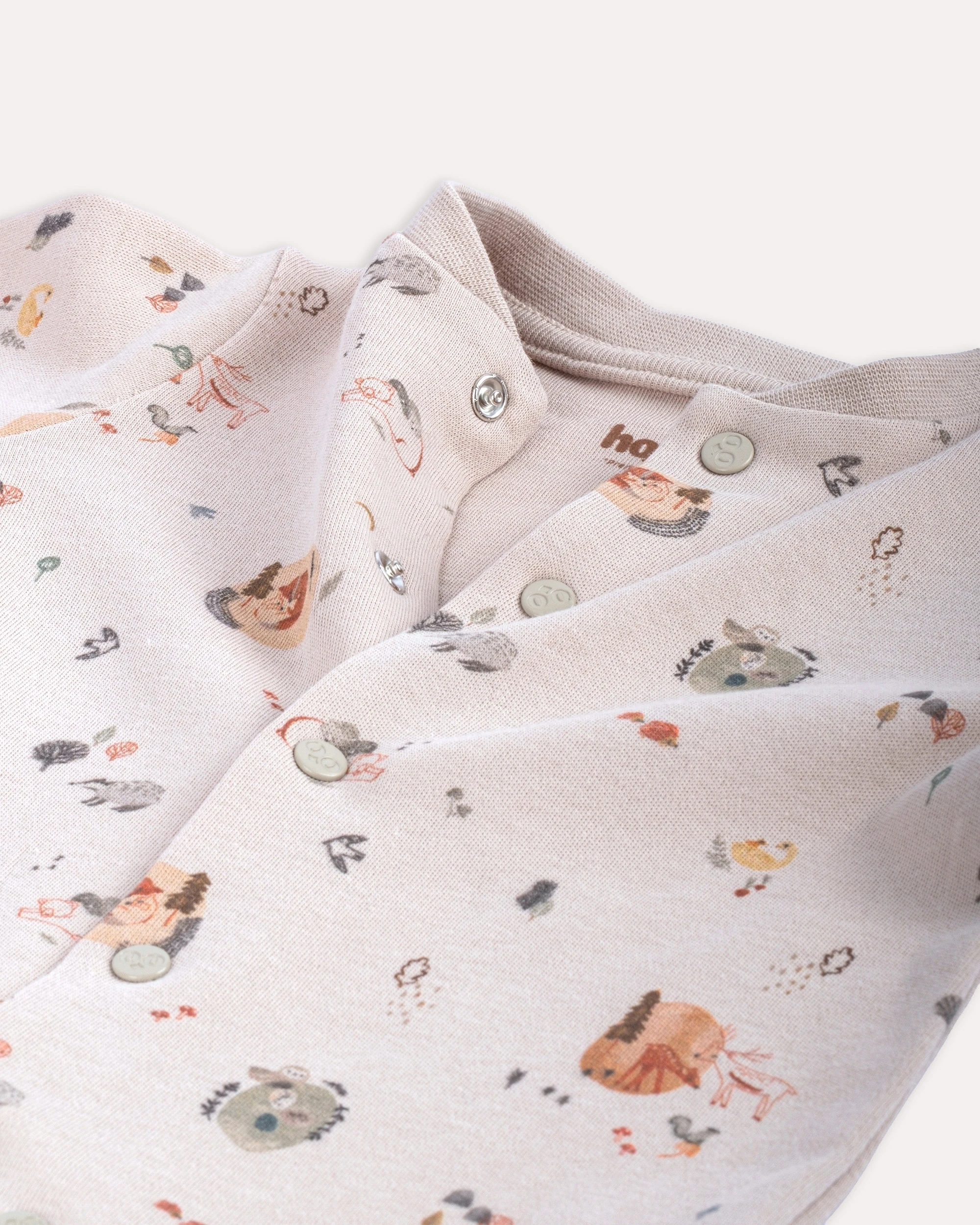 %100 Organik Pamuk GOTS Sertifikalı Patikli Çıtçıtlı Orman Desenli Bebek & Yenidoğan Tulum