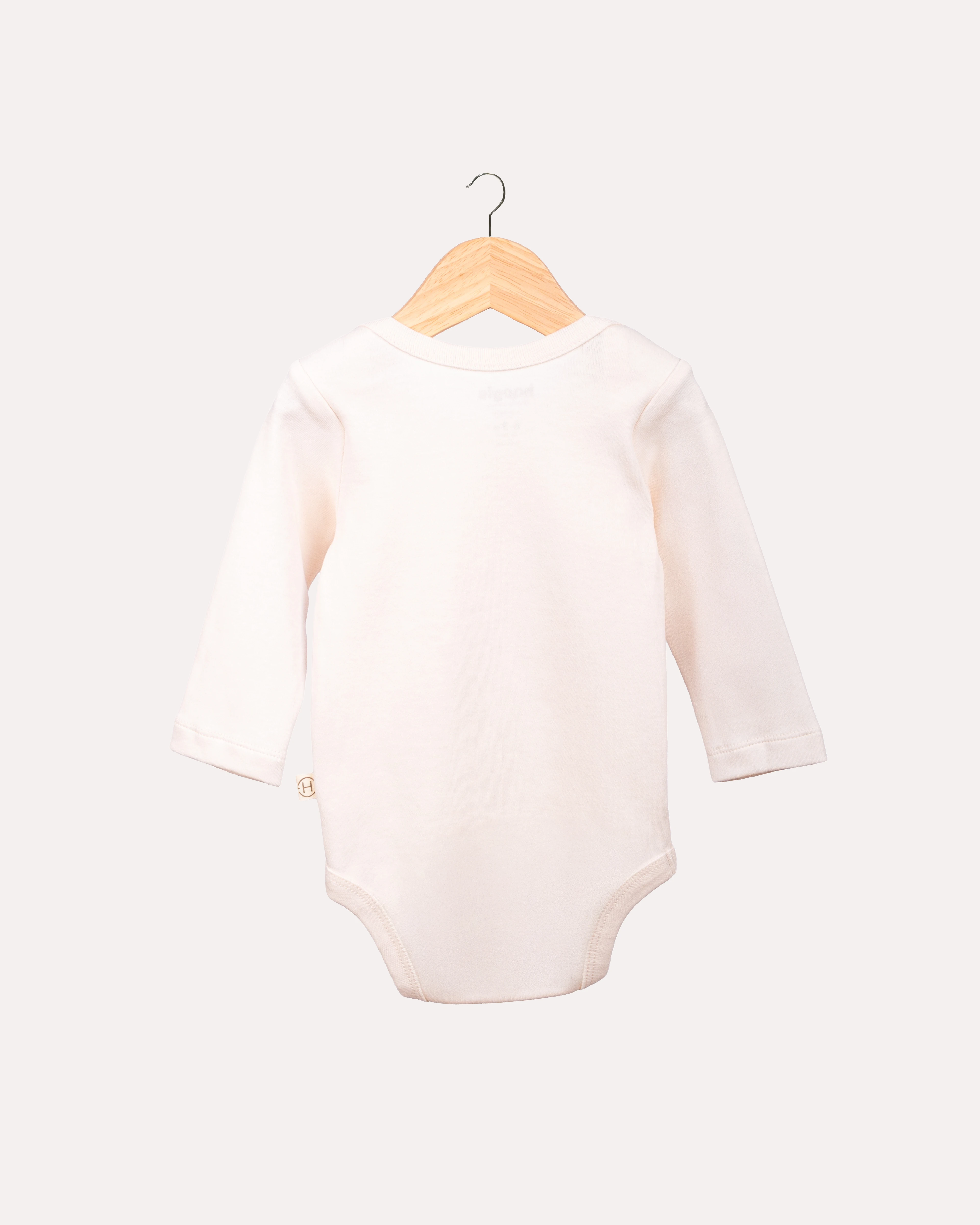 %100 Organik Pamuk GOTS Sertifikalı Uzun Kollu Dinozor Desenli Bebek Body/Zıbın - Pudra