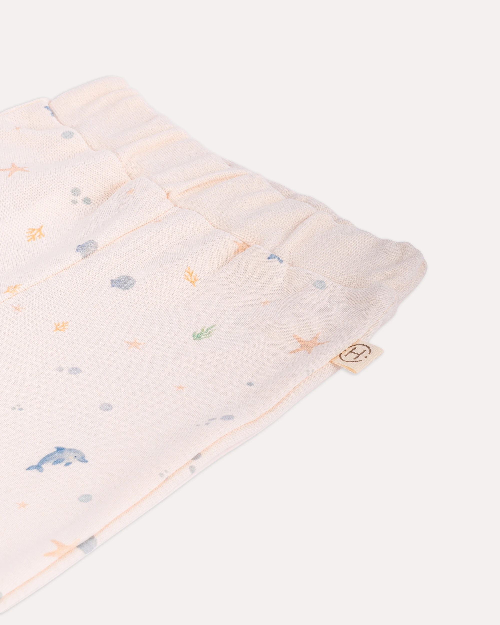 %100 Organik Pamuk GOTS Sertifikalı Okyanus Desenli Bebek Pantolon - Ekru