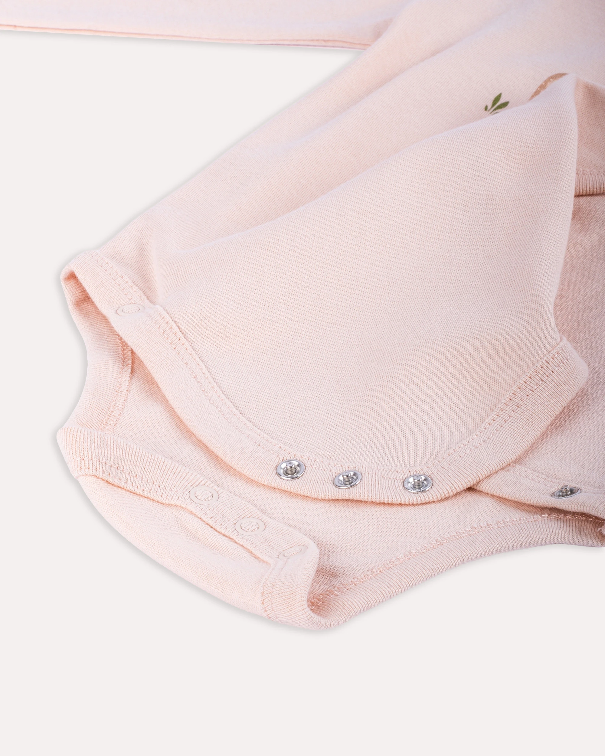 %100 Organik Pamuk GOTS Sertifikalı Kruvaze Dinozor Desenli Bebek Body/Zıbın - Pudra