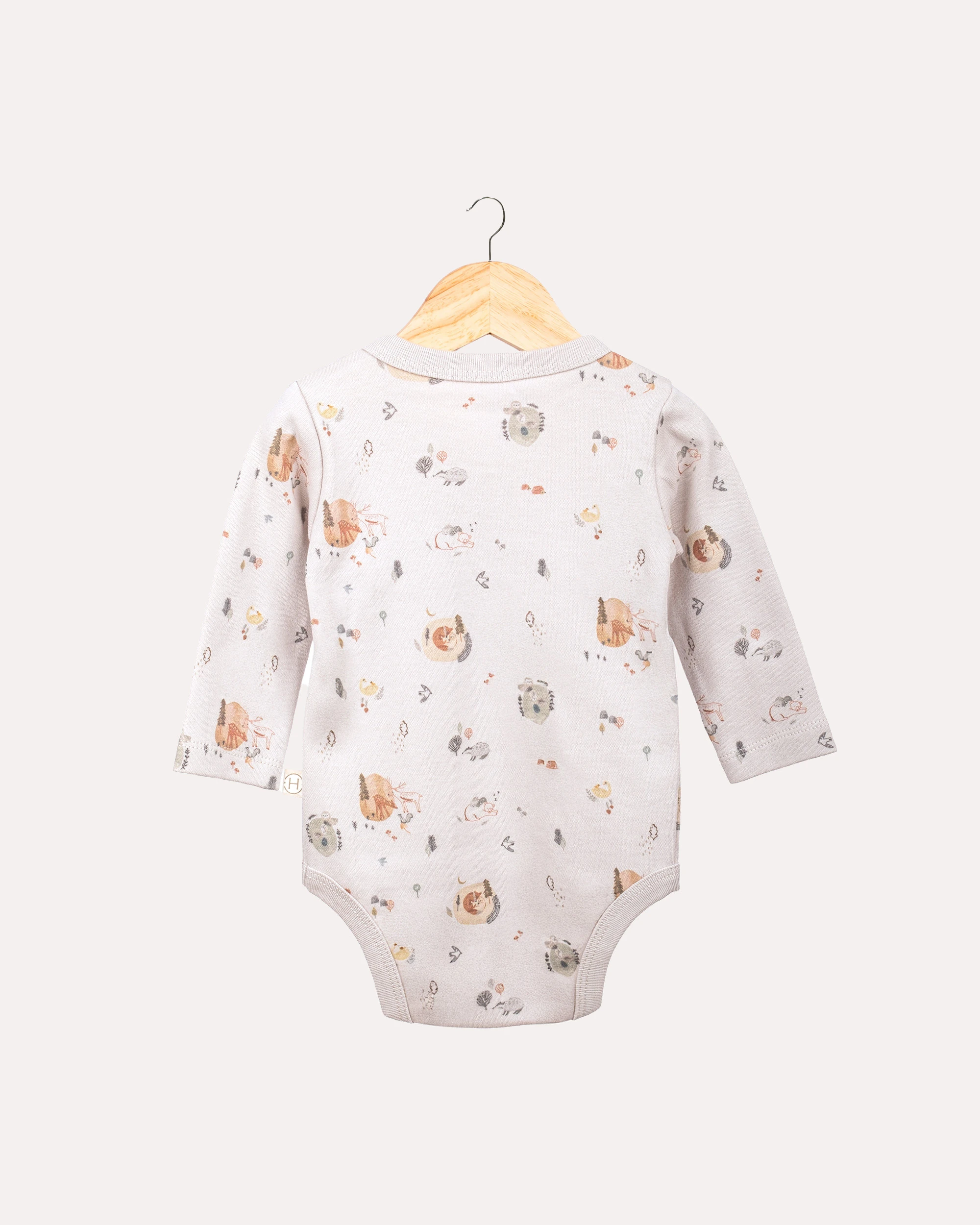 %100 Organik Pamuk GOTS Sertifikalı Kruvaze Orman Desenli Bebek & Yenidoğan Body - Taş Rengi