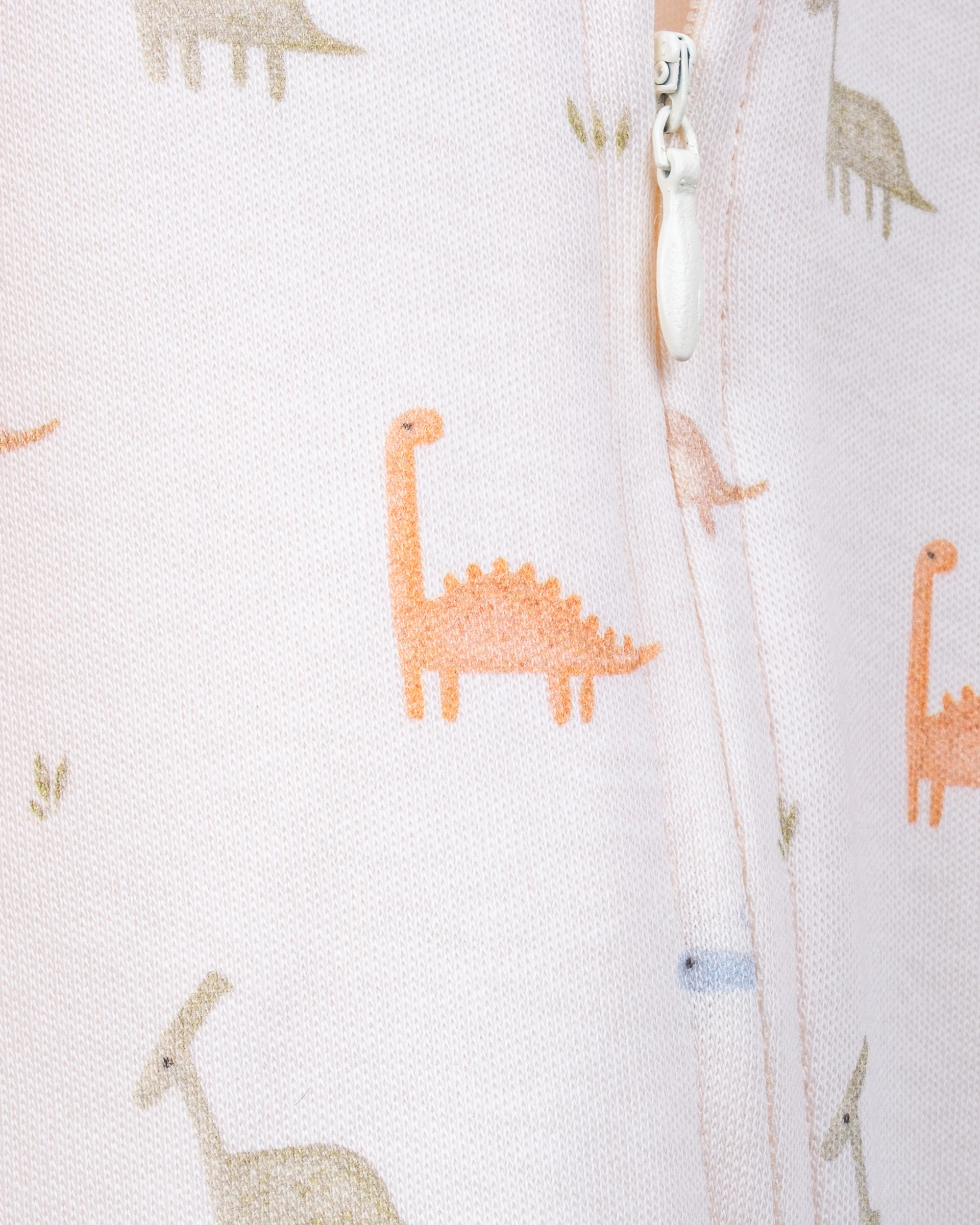 %100 Organik Pamuk GOTS Sertifikalı Fermuarlı Dinosaur Bebek Tulum - Ekru/Dinozor Desenli