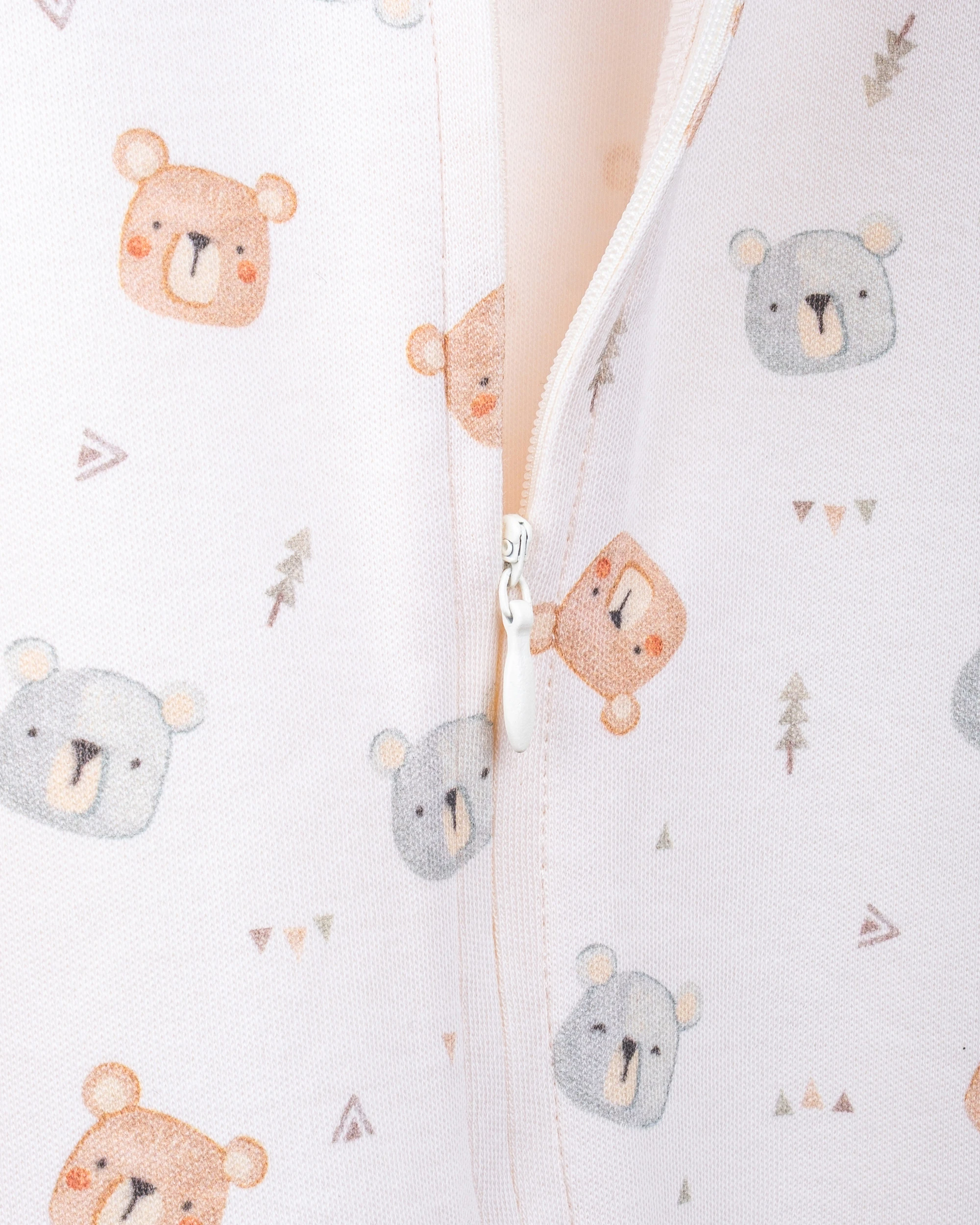 %100 Organik Pamuk GOTS Sertifikalı Fermuarlı Teddy Bebek Tulum - Ekru/Ayıcık Desenli
