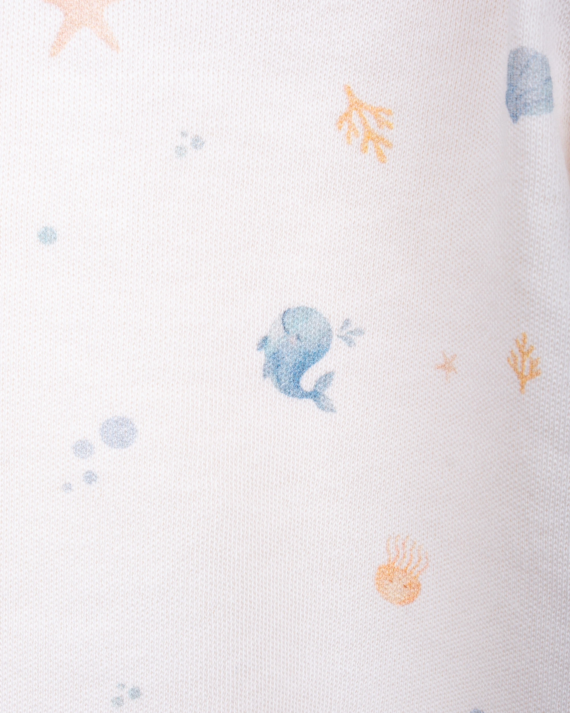 %100 Organik Pamuk GOTS Sertifikalı Kısa Kollu Okyanus Desenli Bebek Body/Zıbın - Ekru