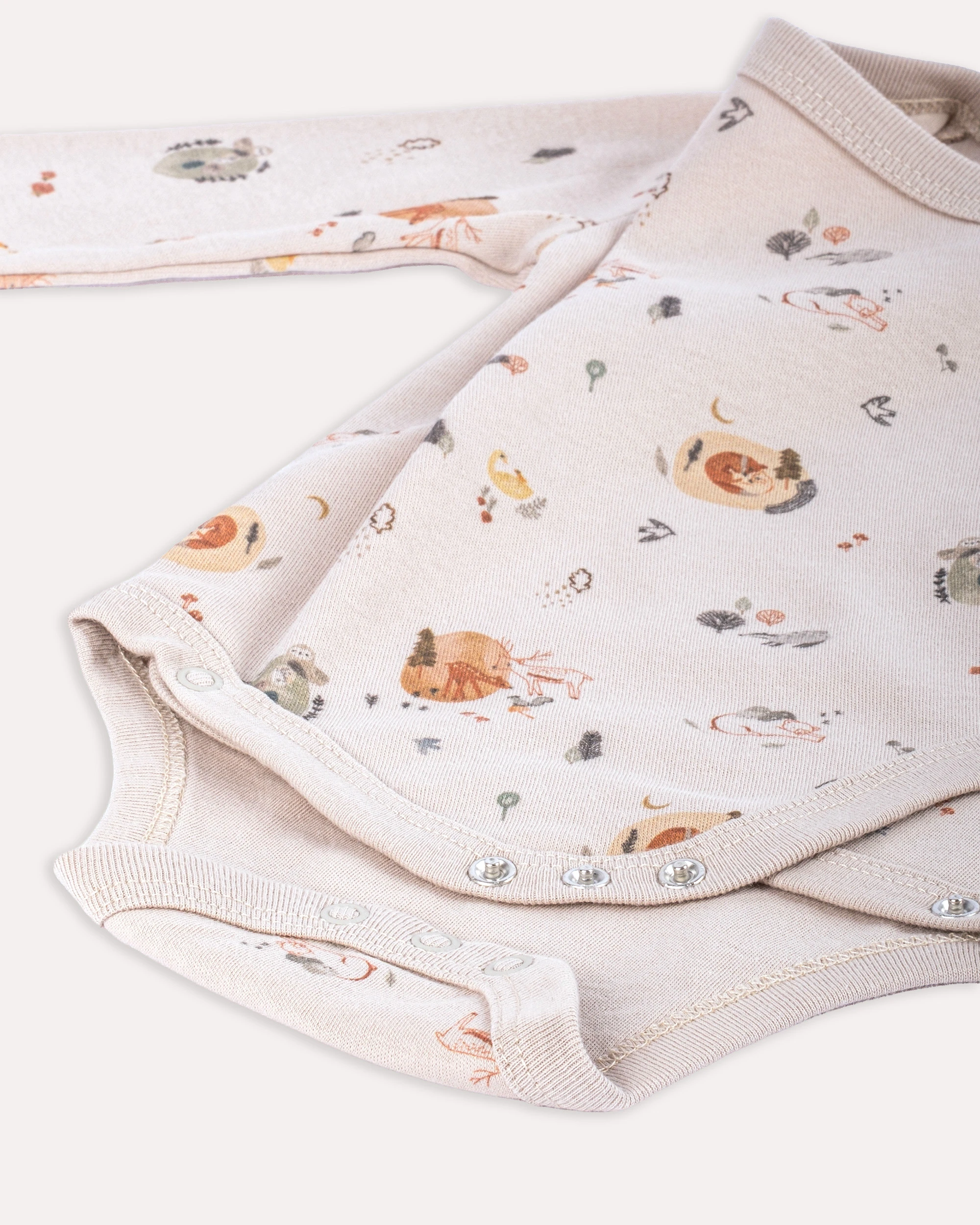 2’li Kruvaze Orman Desenli Bebek Body/Zıbın Seti - Taş Rengi