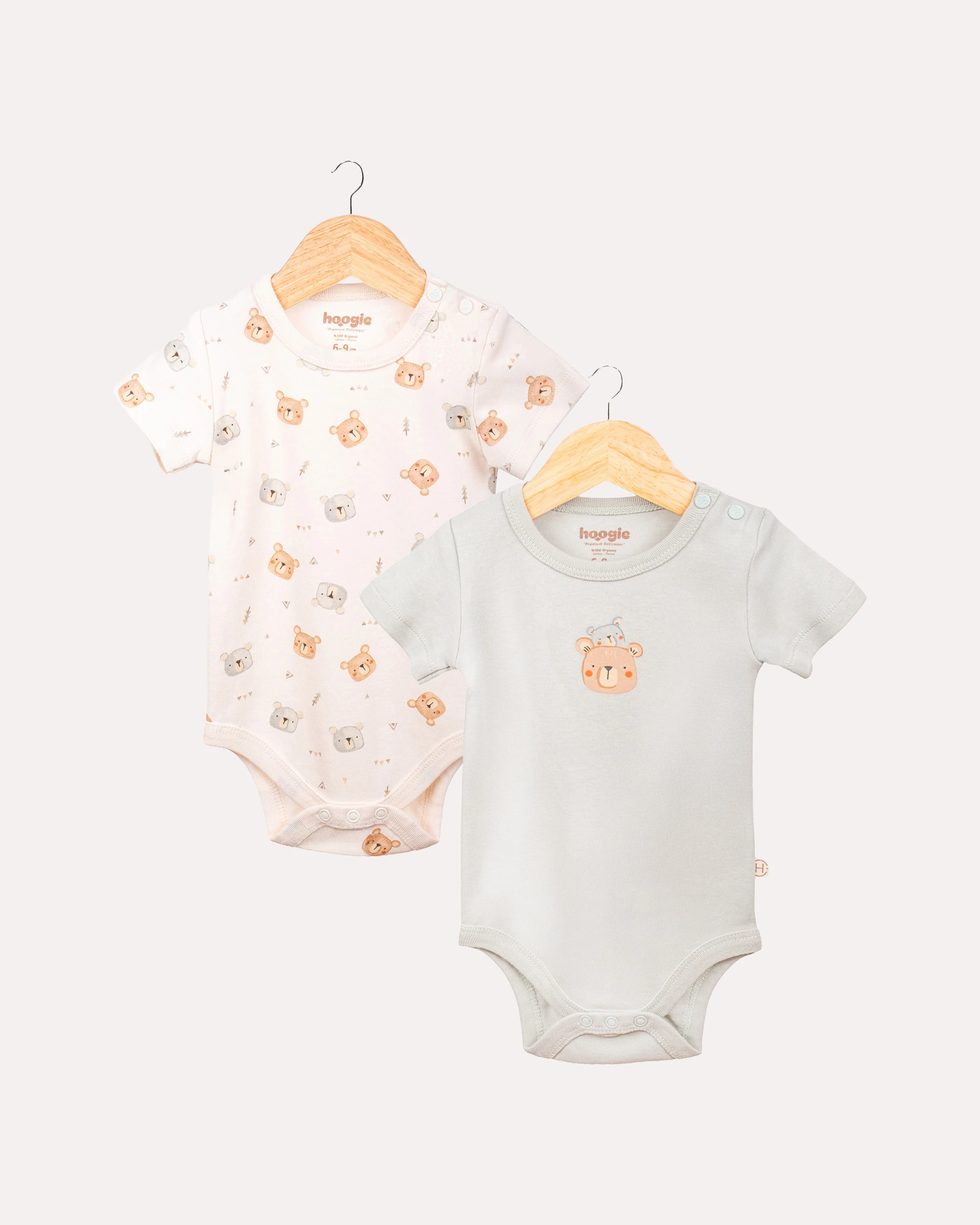 2’li Kısa Kollu Teddy Desenli Bebek Body/Zıbın Seti  - Ekru & Mint image