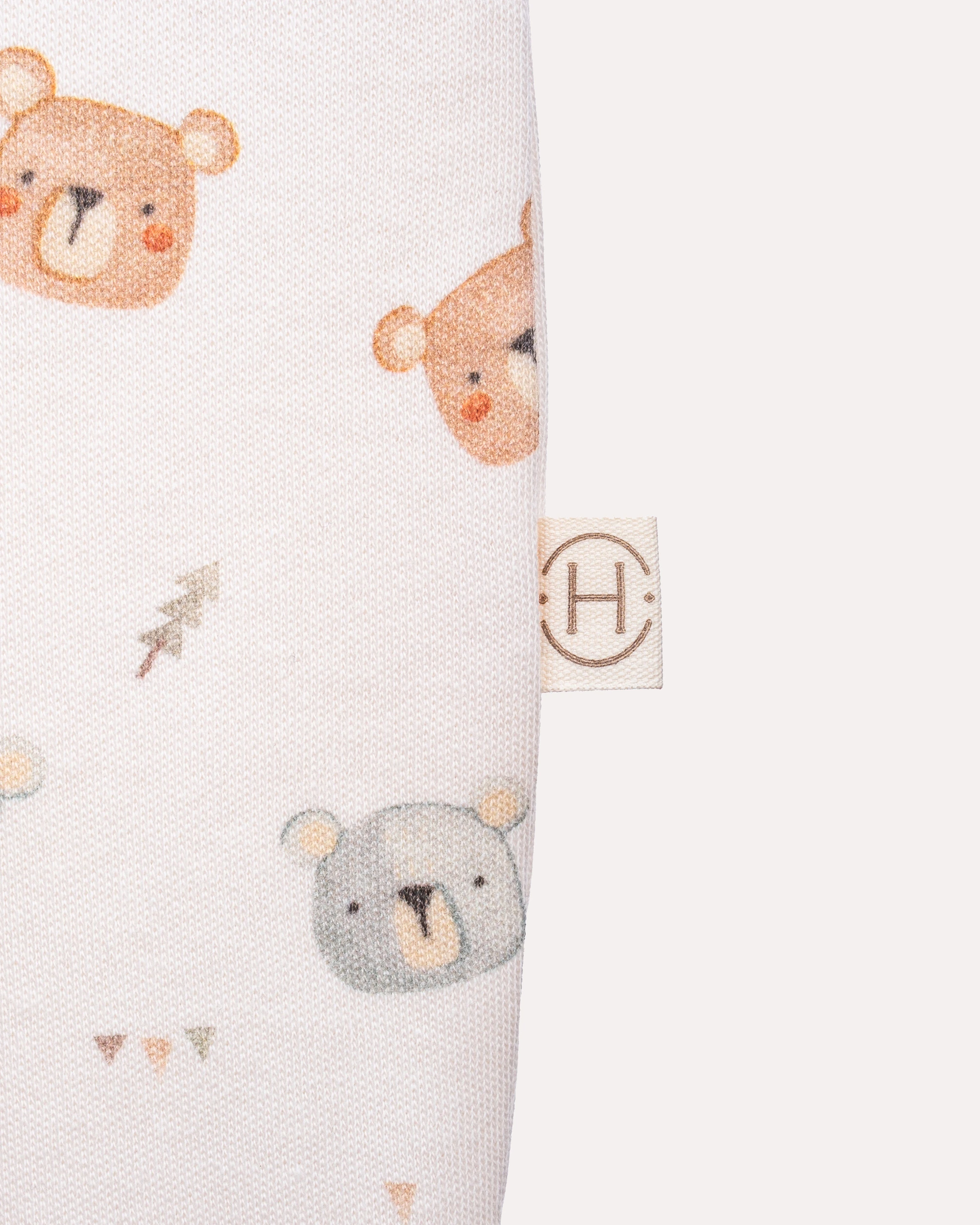 %100 Organik Pamuk GOTS Sertifikalı Fermuarlı Teddy Bebek Tulum - Ekru/Ayıcık Desenli