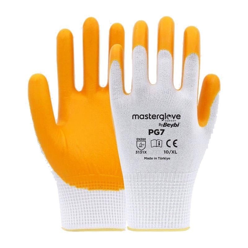 Beybi Master Glove PG7 Sarı Polyester Örme Nitril İş Eldiveni