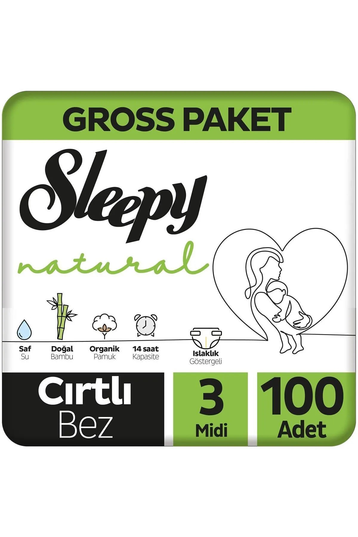 Sleepy Natural Gross Paket Bebek Bezi 3 Numara Midi 100 Adet