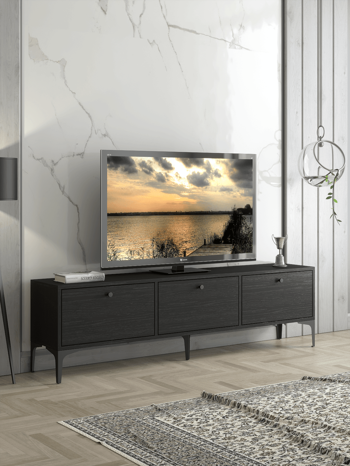 Wood'n Love Etna Premium Metal Ayaklı 160 Cm Tv Ünitesi - Wood Siyah / Siyah