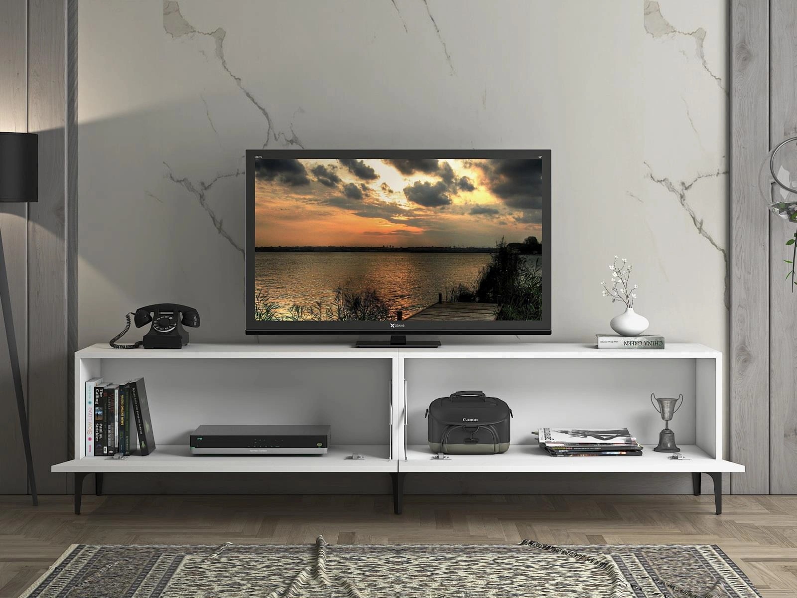 Wood'n Love Vega Premium 200 Cm Geniş Tv Ünitesi - Beyaz / Siyah