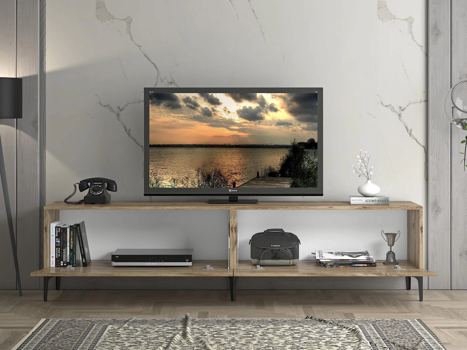 Wood'n Love Vega Premium 200 Cm Geniş Tv Ünitesi - Atlantik Çam / Siyah