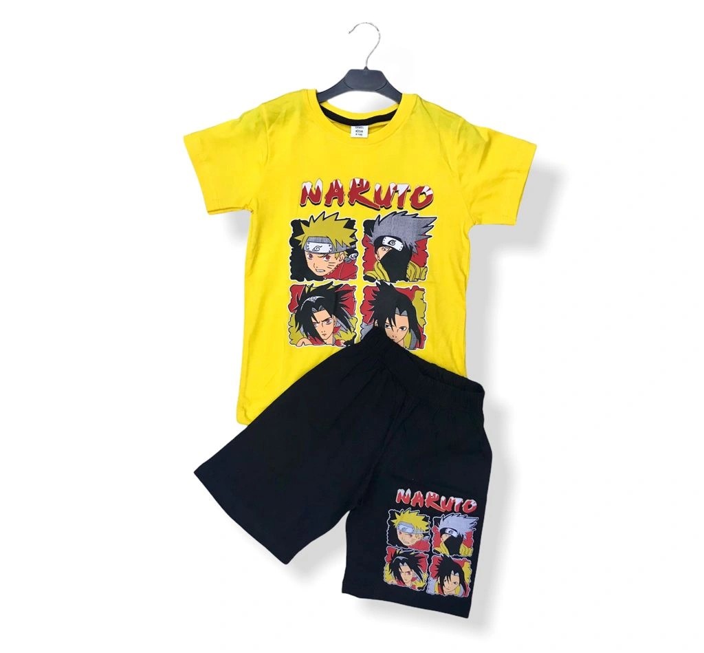 Soie Cotton Erkek Çocuk Naruto Baskılı Şortlu Penye Takım  - Sarı-Lacivert - 10000145