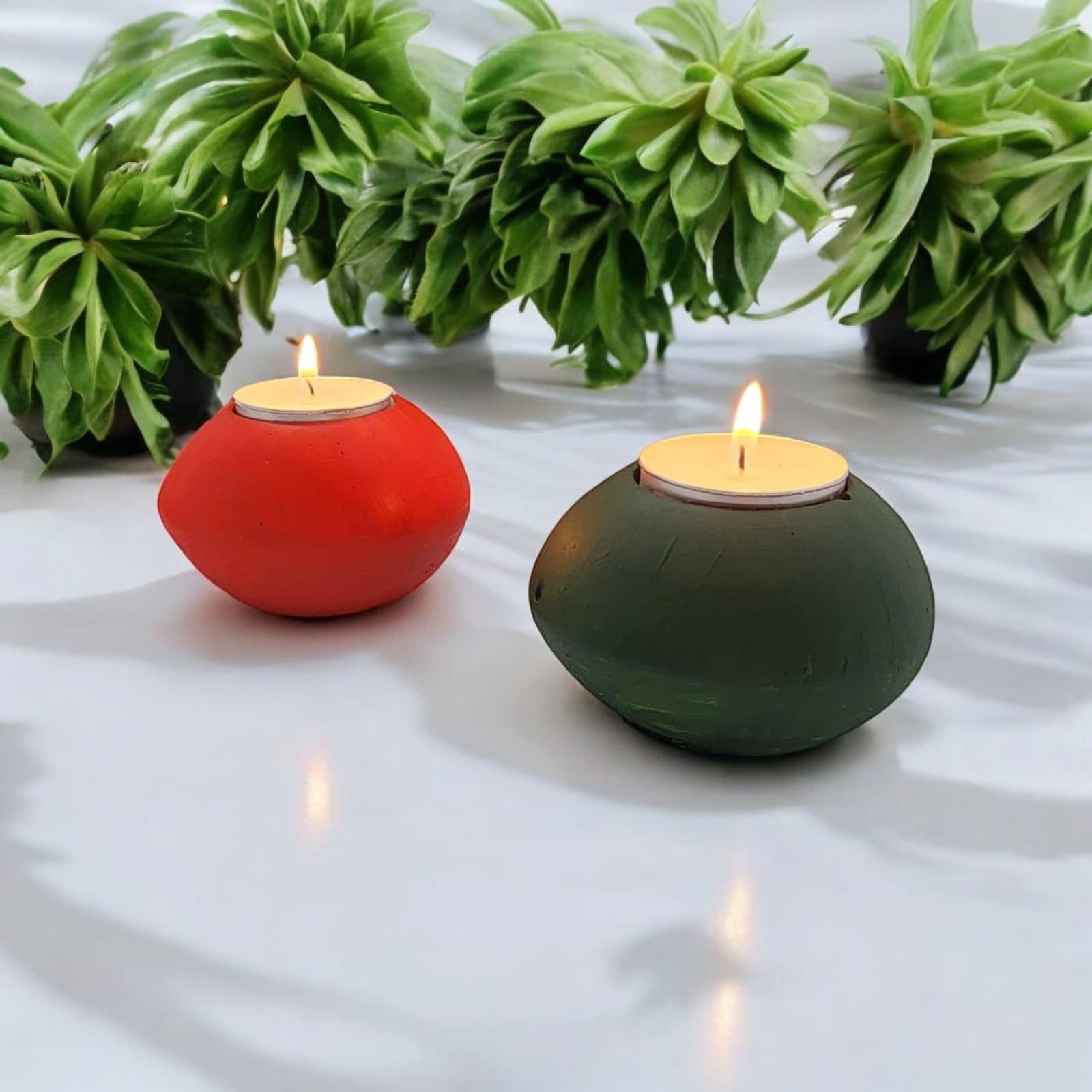 Yılbaşı İkili Top Tealight Mumluk Kırmızı-Yeşil