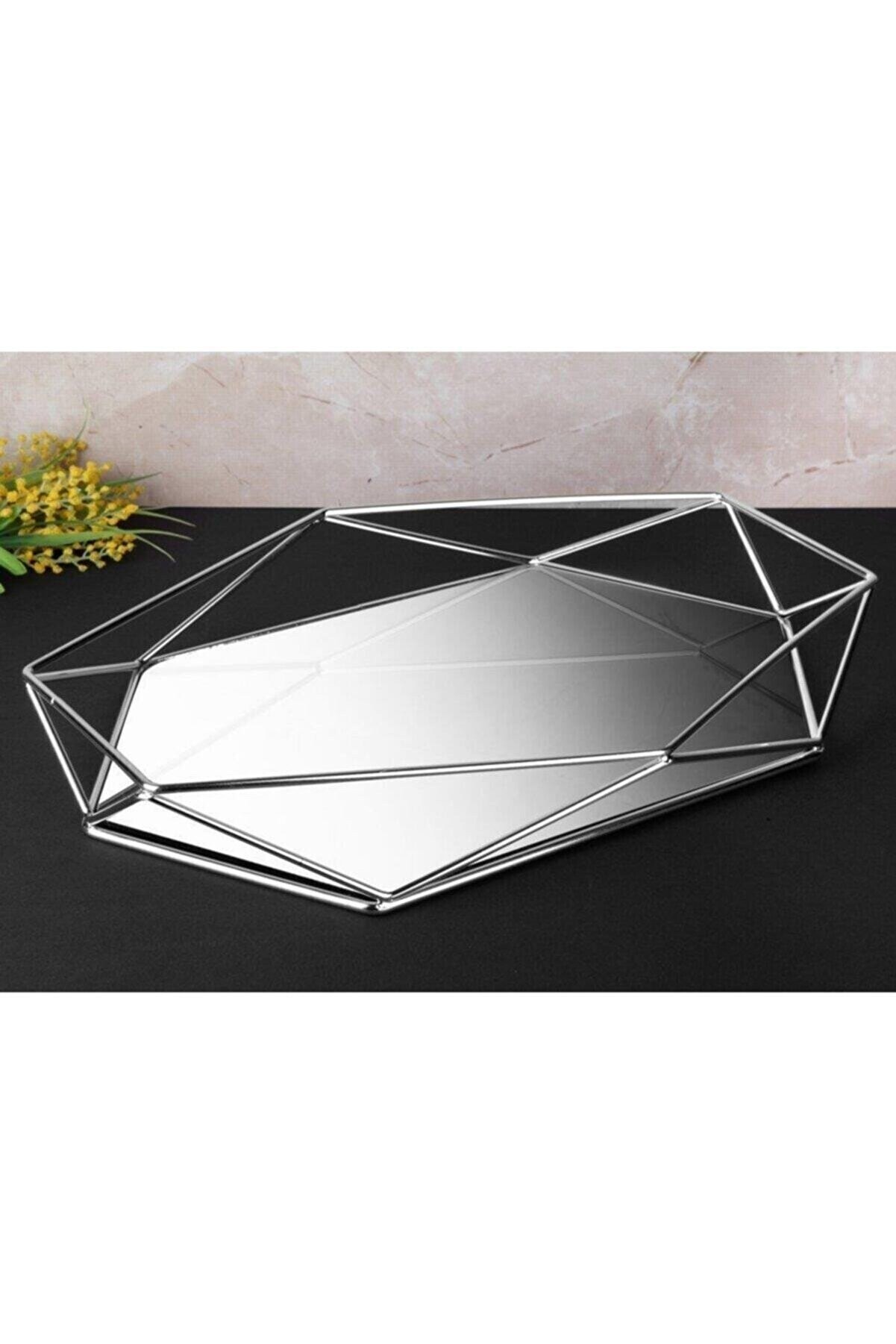 M&C Concept Prizma Aynalı Servis Sunum Tepsisi - Gümüş