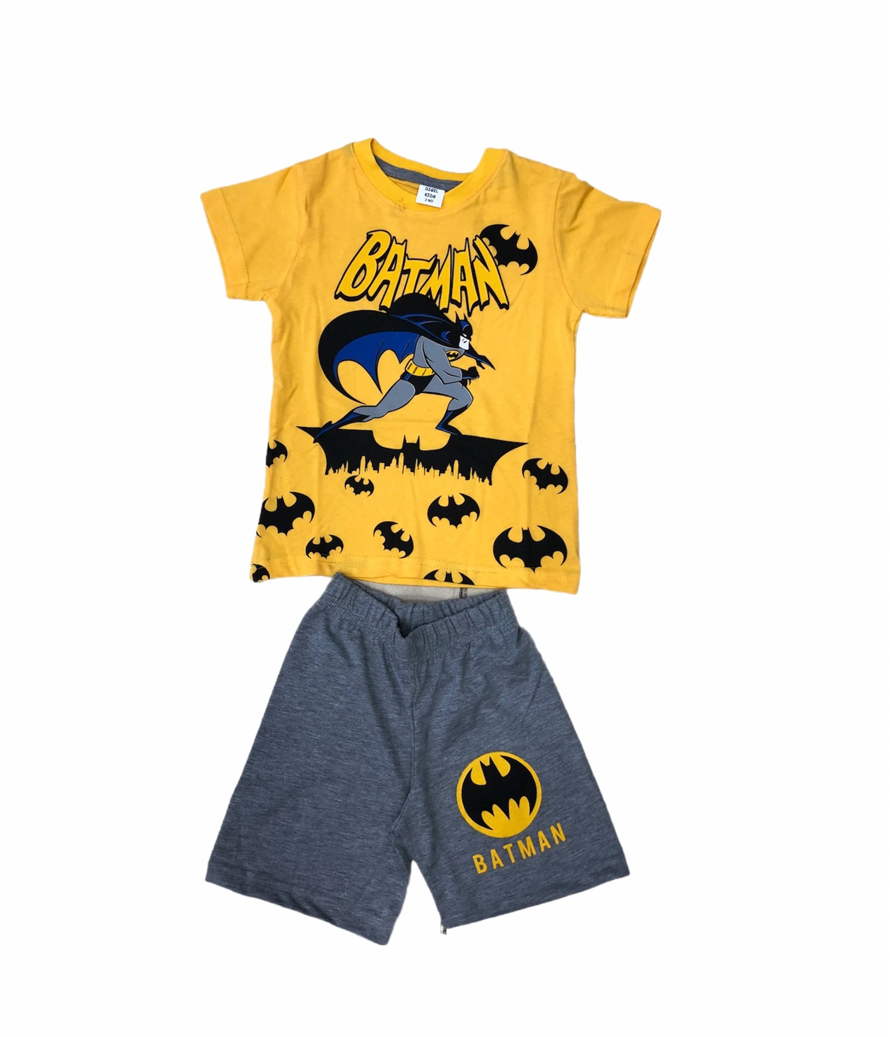 Soie Cotton Erkek Çocuk Batman Baskılı Şortlu Penye Takım  - Sarı-Antrasit - 100009030