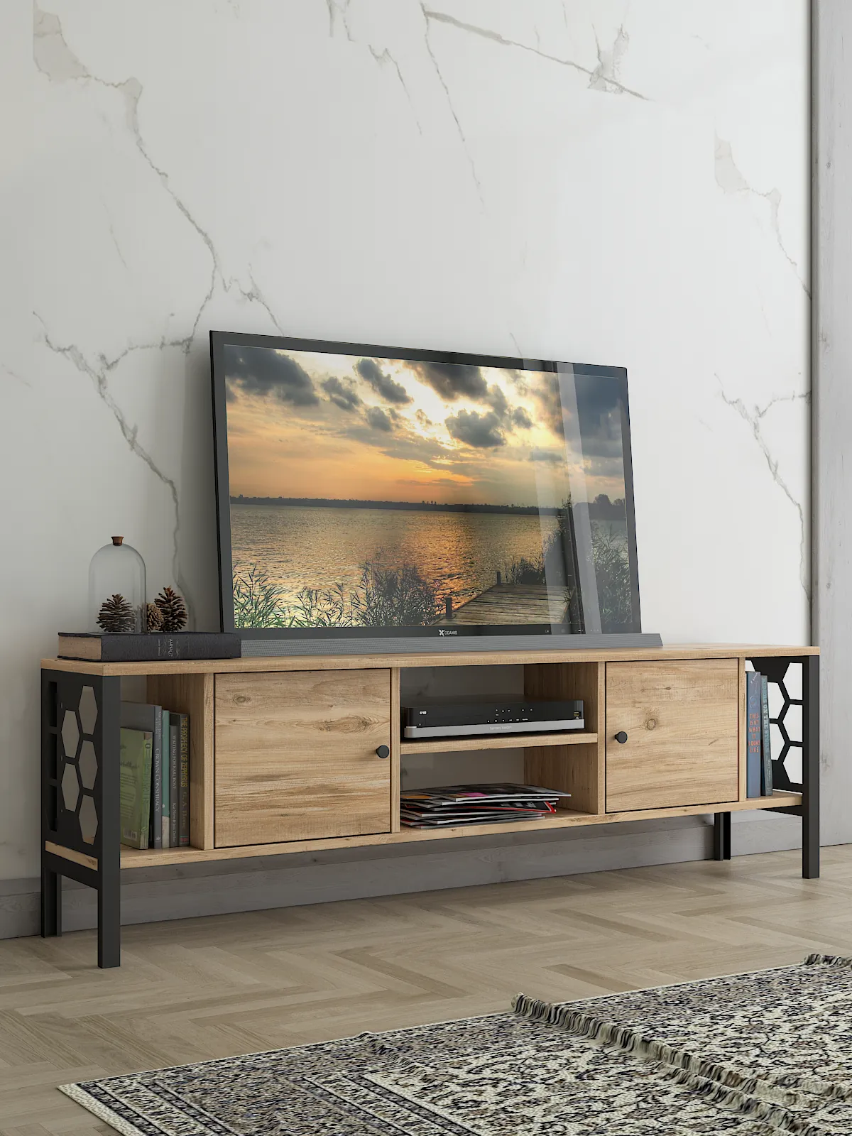 Wood'n Love Asena 160 Cm Tv Ünitesi - Atlantik Çam / Siyah