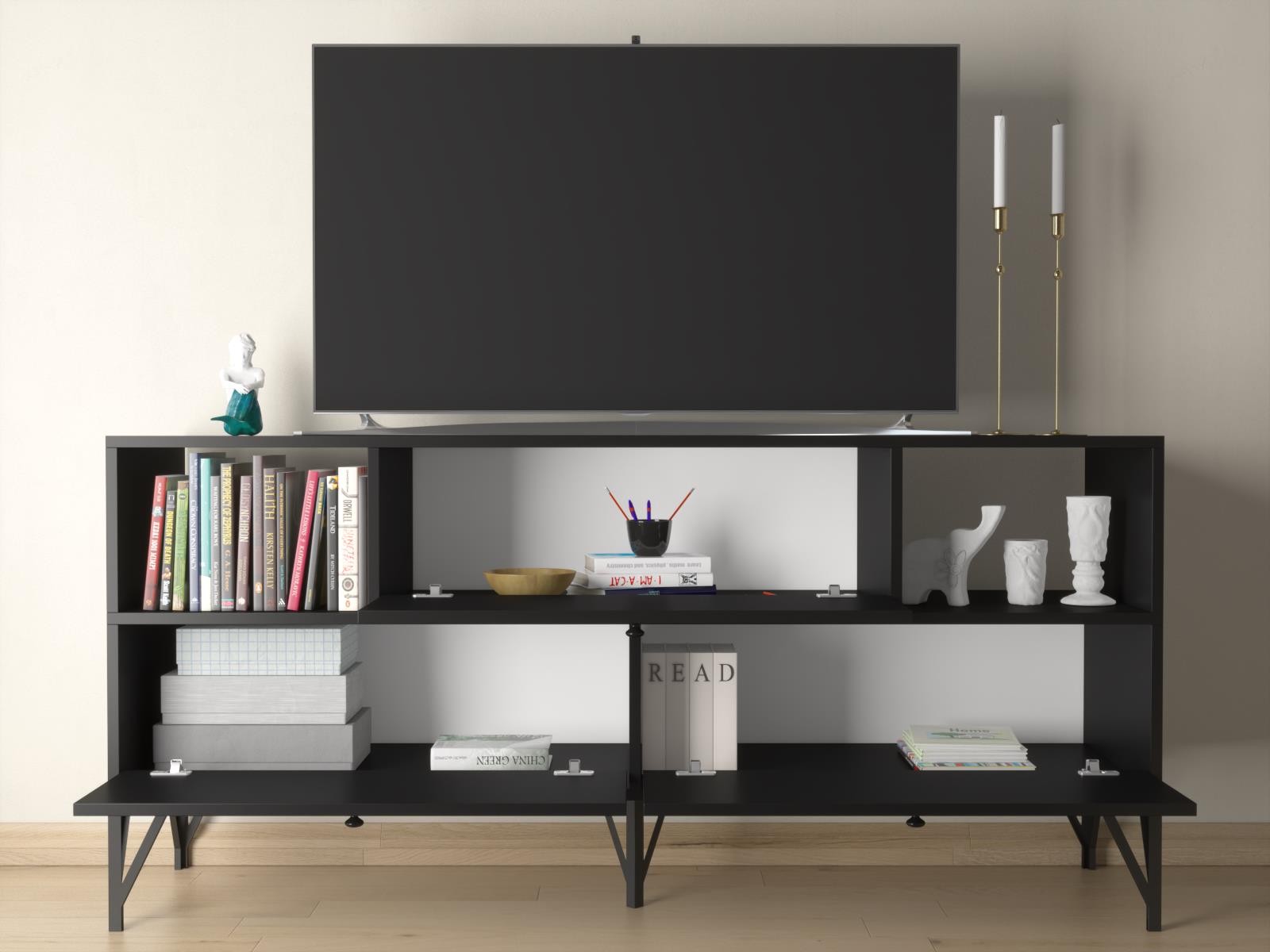 Wood'n Love Mia 160 Cm Metal Ayaklı Tv Ünitesi - Konsol - Siyah / Siyah