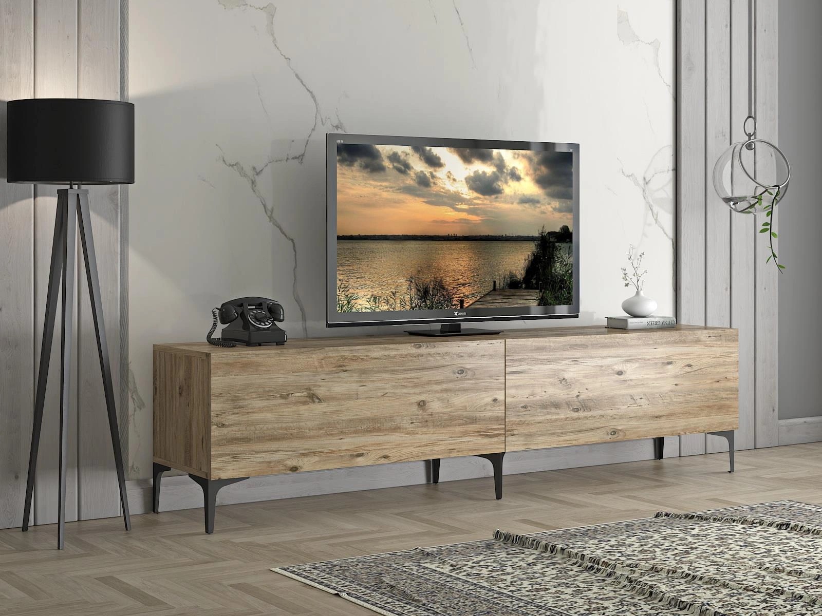 Wood'n Love Vega Premium 200 Cm Geniş Tv Ünitesi - Atlantik Çam / Siyah