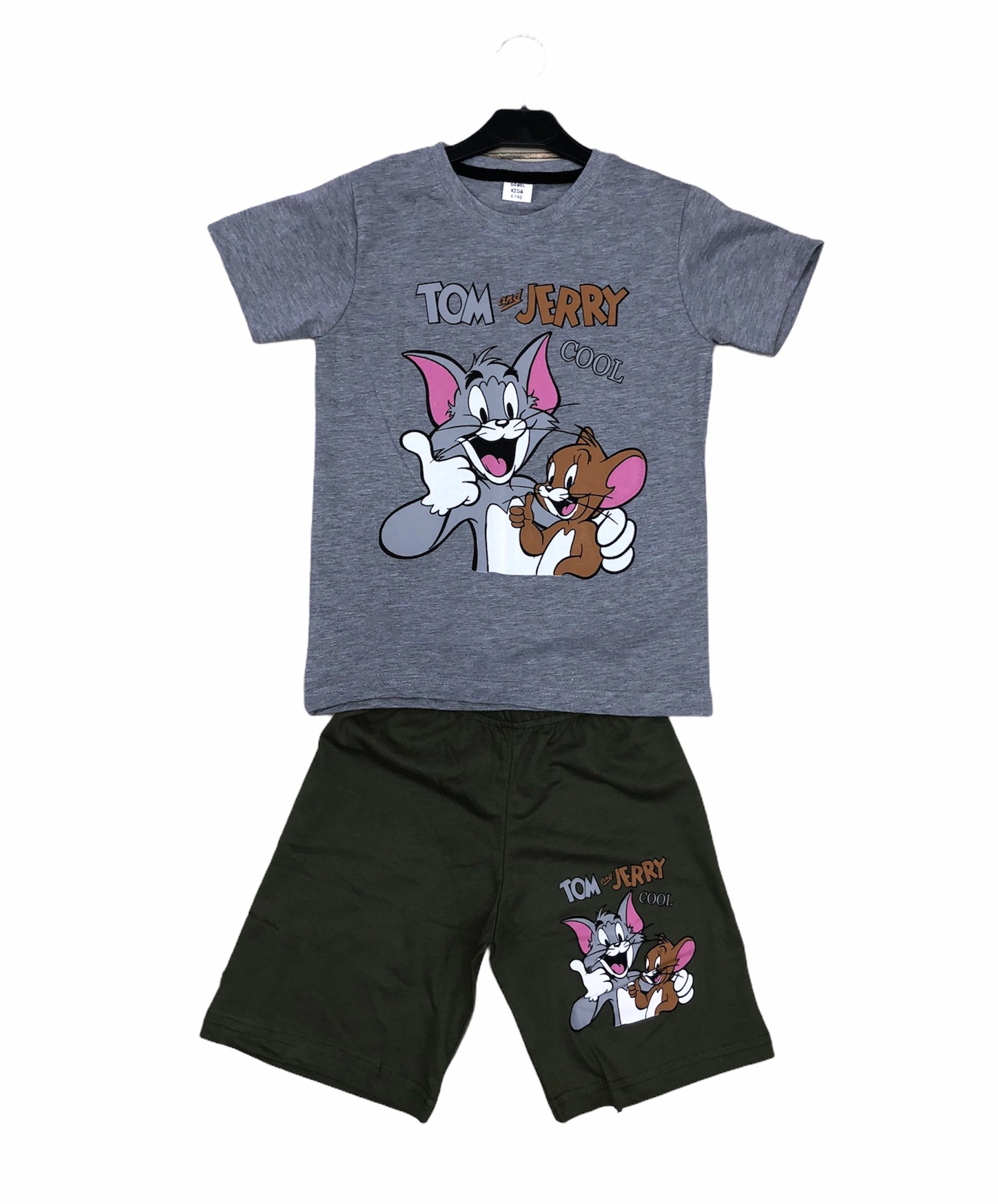 Soie Cotton Erkek Çocuk Tom ve Jerry Baskılı Şortlu Penye Takım  - Gri-Lacivert - 100009024