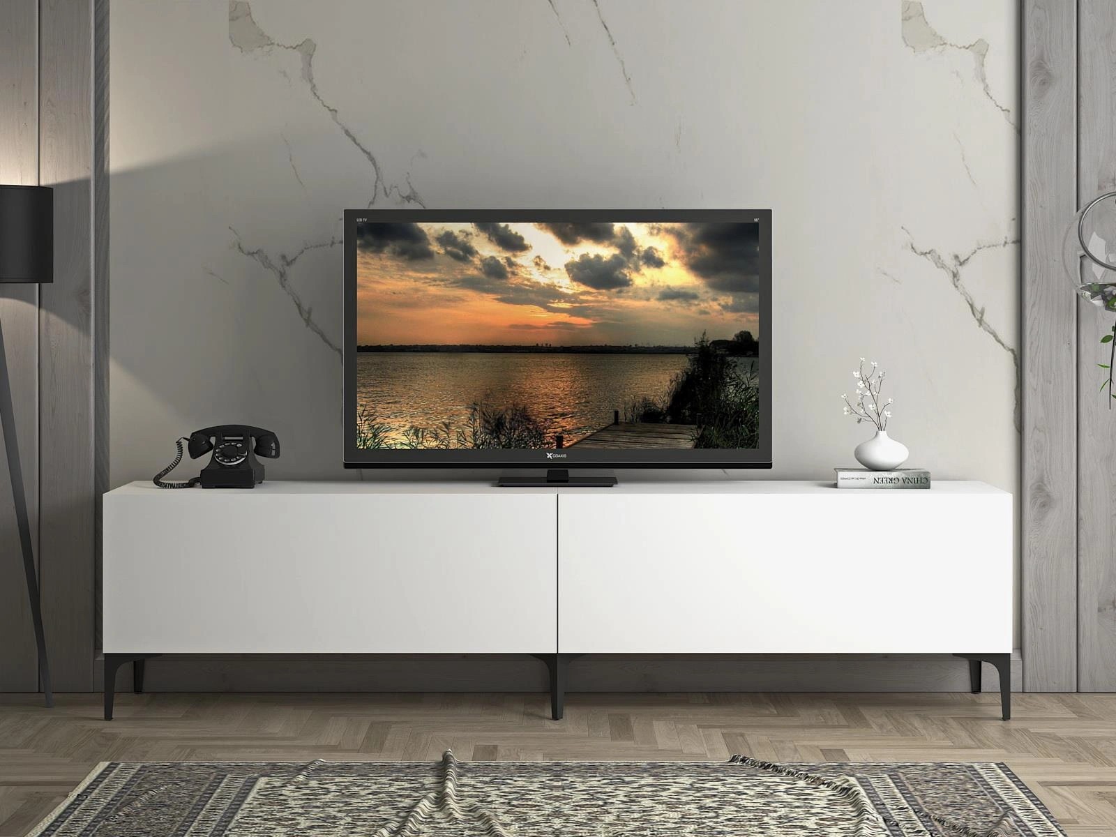 Wood'n Love Vega Premium 200 Cm Geniş Tv Ünitesi - Beyaz / Siyah