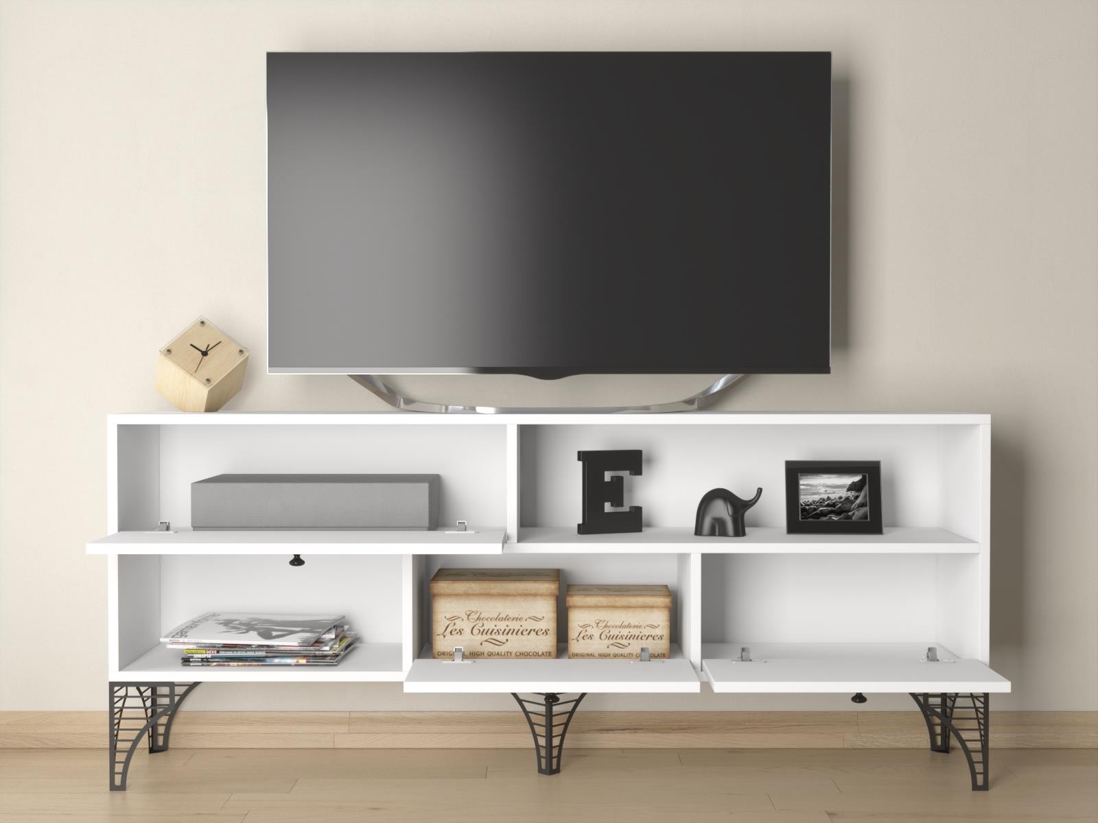 Wood'n Love Katre 150 Cm Metal Ayaklı Tv Ünitesi - Beyaz / Siyah